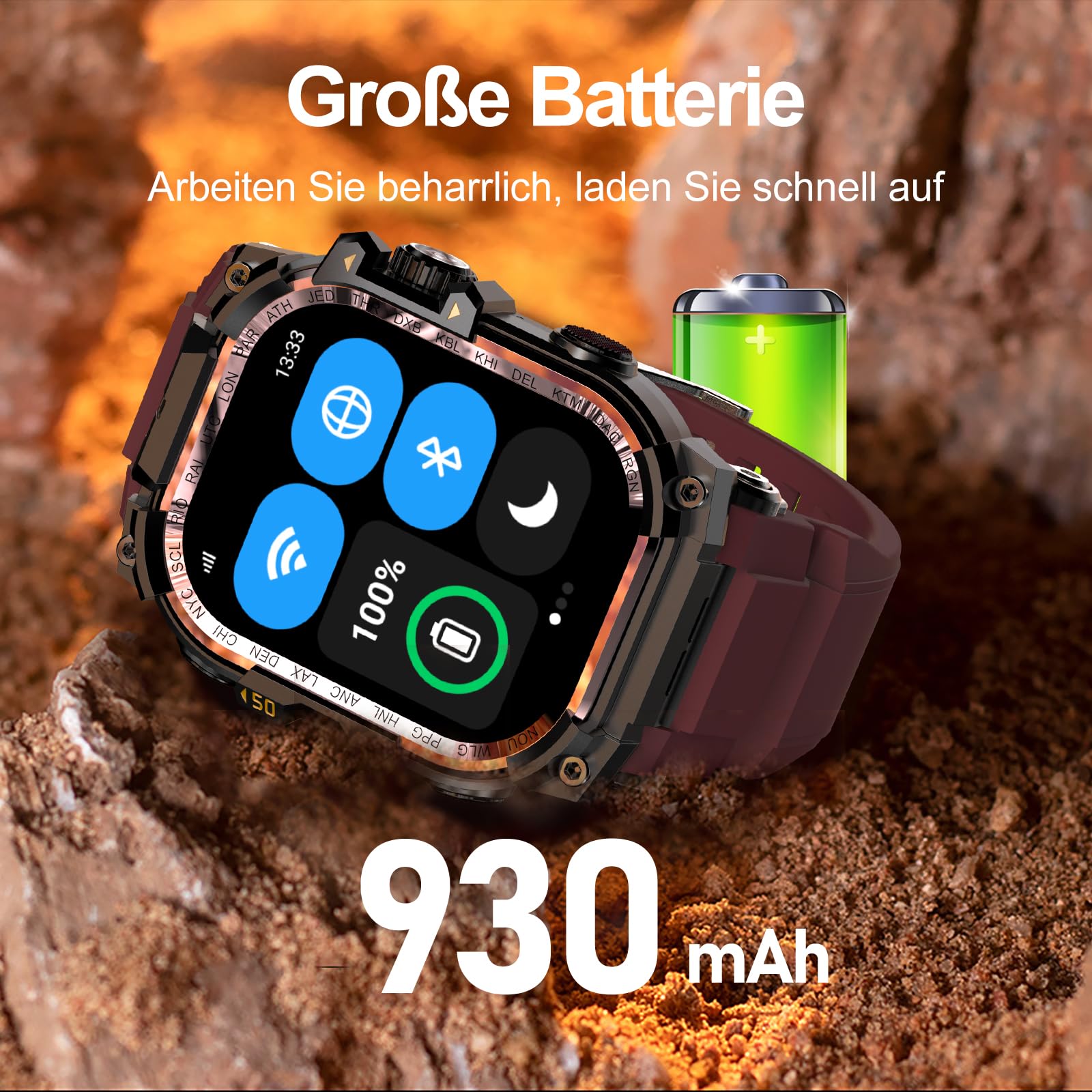 Mingtawn 4G-SIM-Karten-Android-Smartwatch mit GPS & WLAN, Militär-Outdoor-Uhr für Herren, 2,06″ AMOLED-Großbildschirm, HD-Kamera mit 180°-Drehfunktion (Schwarz)
