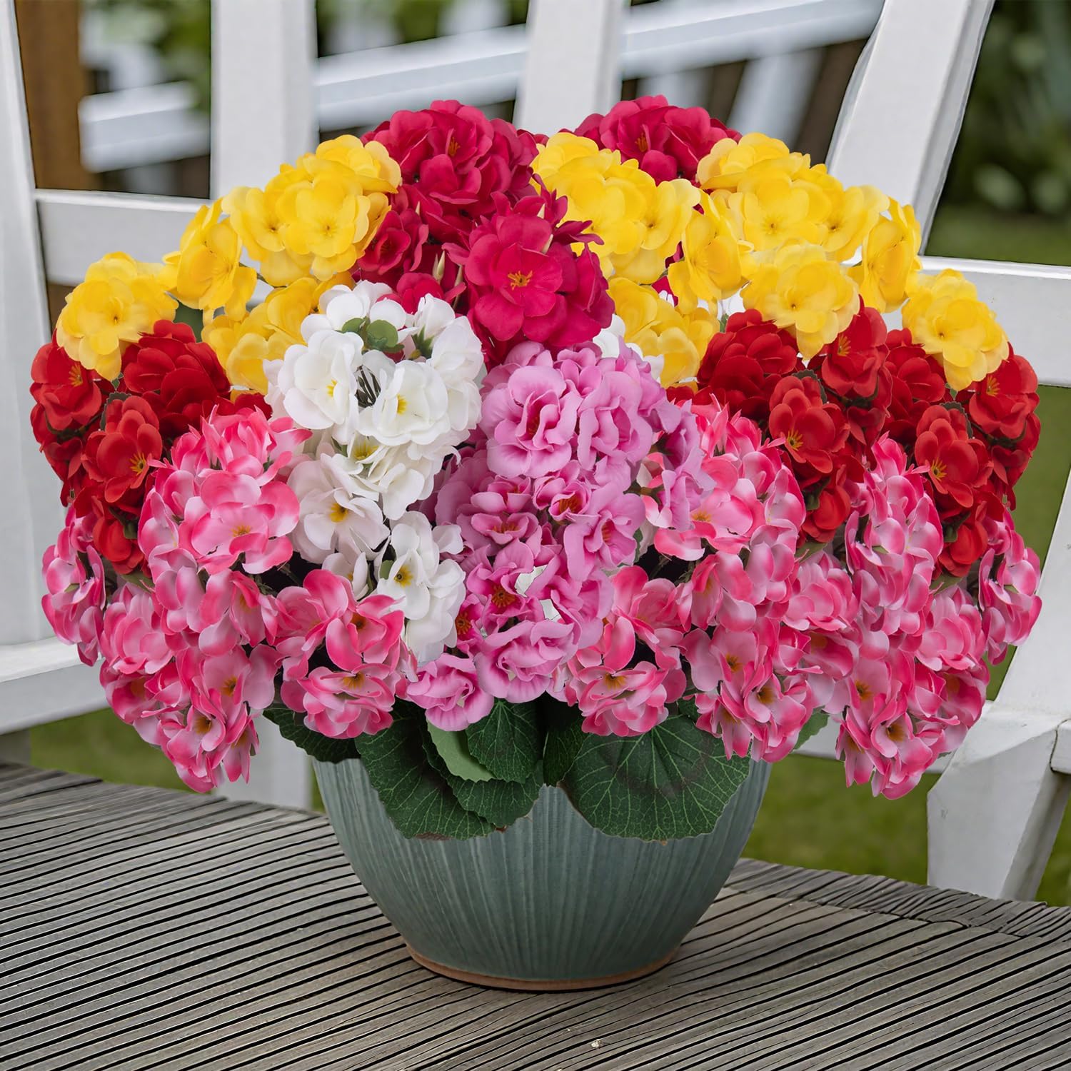 6PCS Artificial Geraniums Outdoor Flowers, Faux Geraniums Artificial Flowers Plants Outdoor UV Resistant Plants, Realistic Silk Flowers for Cemetery, Front Porch Decor(Mix Color)