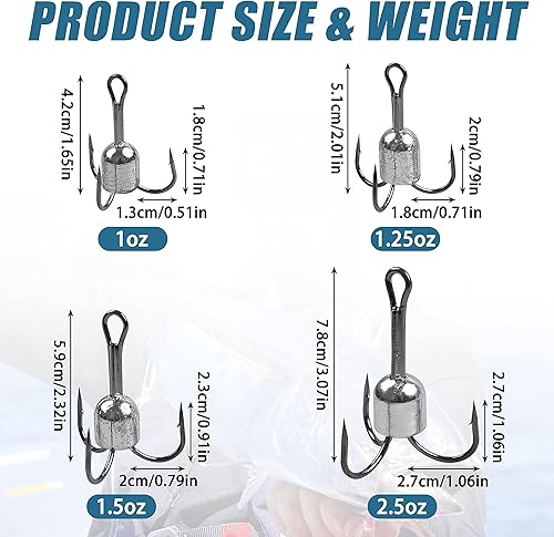 Miniatura 3 de Ganchos para enganchar con peso para agudos, 5 anzuelos de pesca grandes con peso para peces agudos pesados, para pesca de cebo, trucha, lubina, 1