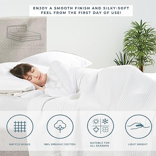 Miniatura 4 de Cottington Lane Manta térmica 100% de algodón de alta calidad hilado en anillo, doble 80 x 90 pulgadas, para decoración del hogar, ligera,