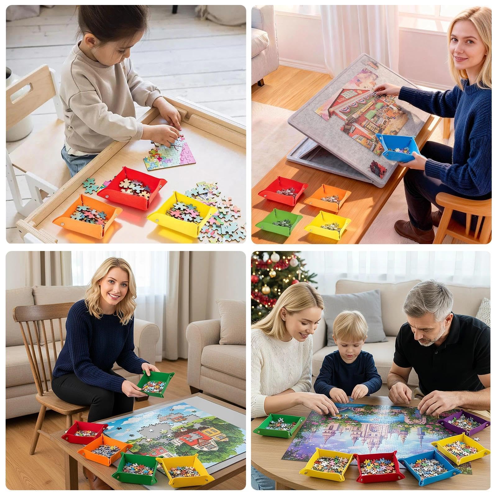 12 sztuk filcowych układanek do sortowania przenośne układanki można układać w stos składane filcowe tace do sortowania guzików pudełko do sortowania puzzli akcesoria do puzzli 1000 elementów