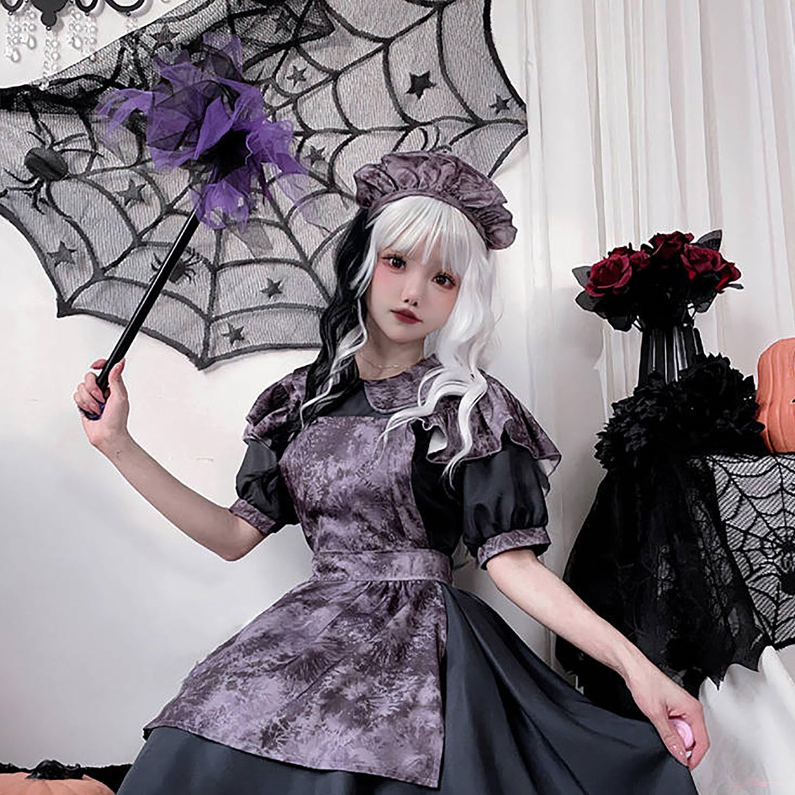 Generisch 2025 Costume di Halloween Costume Spaventoso Bambola Abito Gotico Femminile Cosplay Plus Size Costume (Black, M)