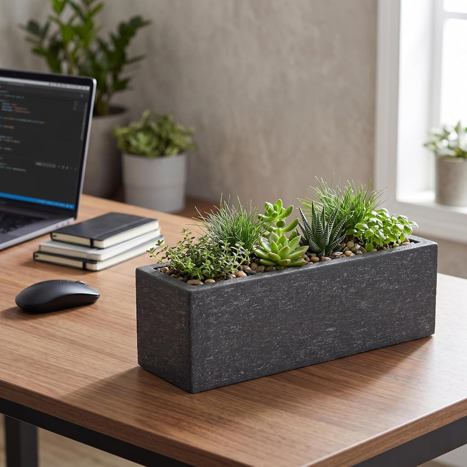 24 Inch Rectangular Concrete Planter,Durable All-Weather Use with Drainage Holes,Large Rectangular Planter for Outdoor Indoor Plants
