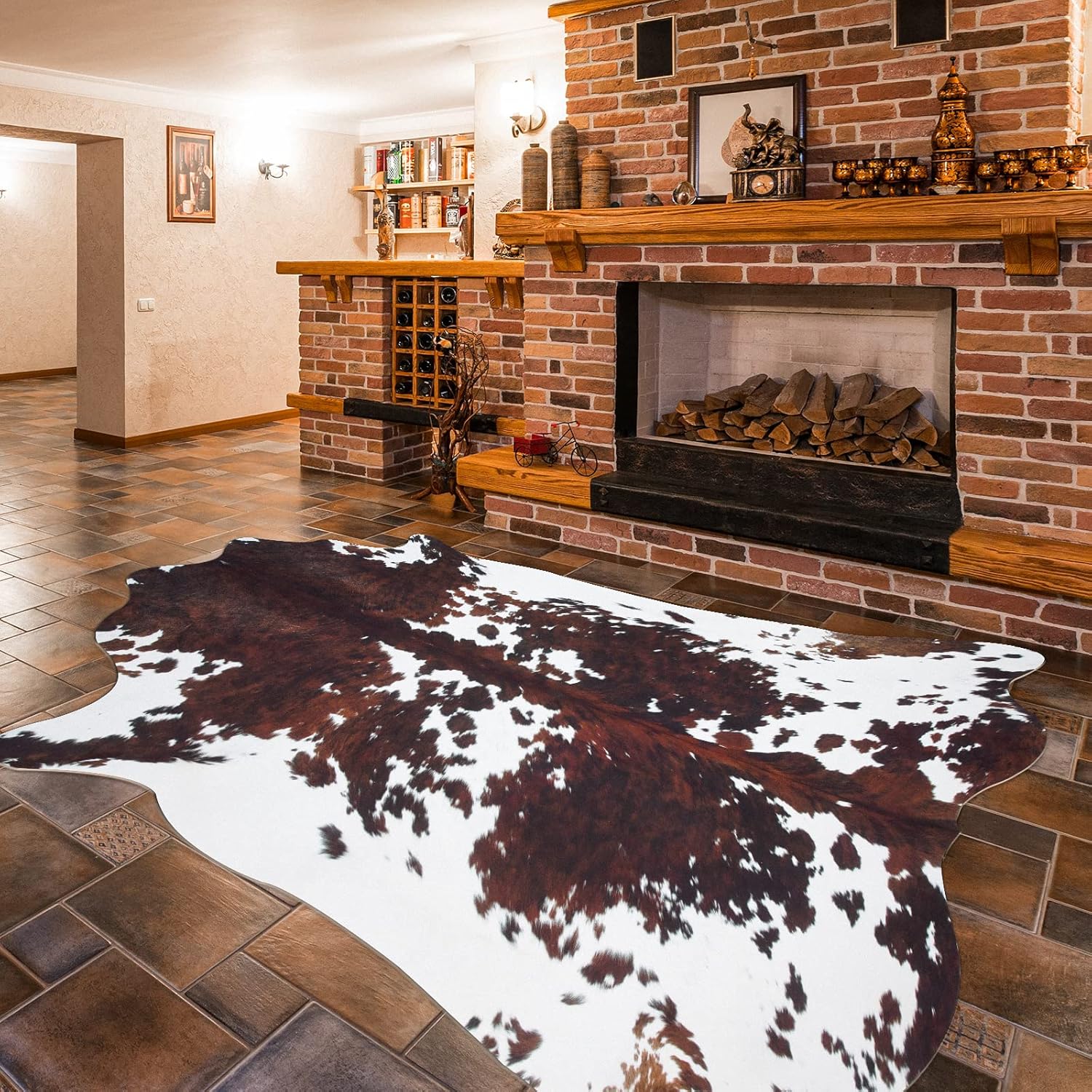 Guyi Rare Faux Cowhide Rug Large Cow Hide Rug 7.6x6.2 Feet