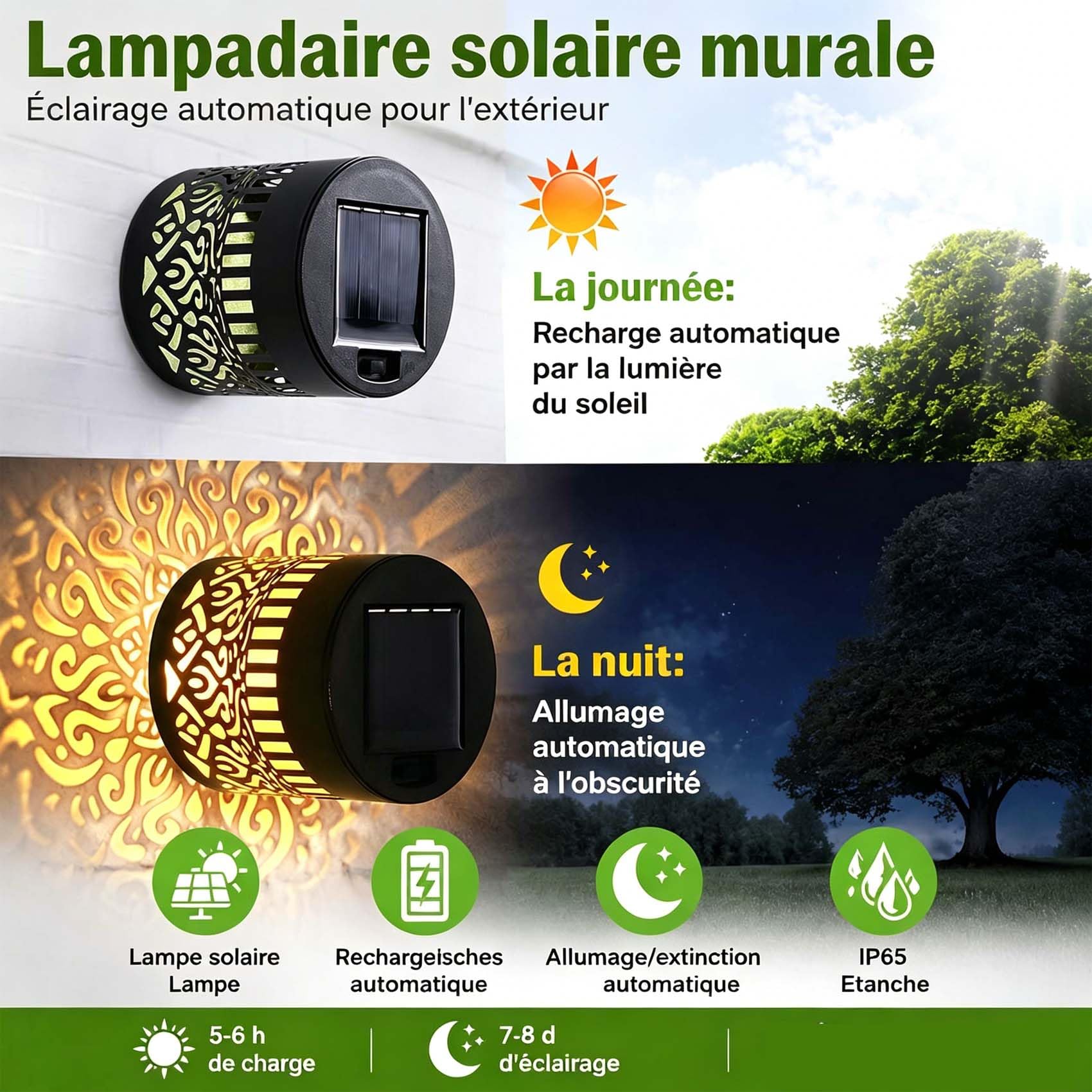 Leyof Fleur De Lumiere Solaire Murale, Lampe Solaire Murale Exterieur, Fleur De Lumiere Solaires, 7 Couleurs Lanterne Solaire Jardin,Ip65, Pour Jardin, Terrasse, ClôTure, ExtéRieur (2PC-A)