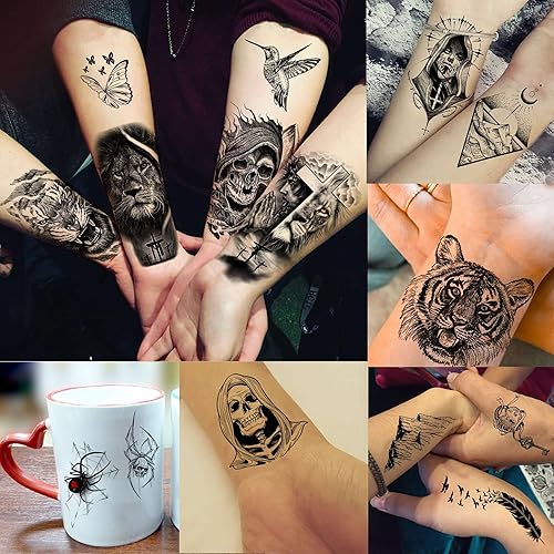 Miniatura 6 de Shegazzi 62 hojas de tatuajes temporales de esqueleto de lobo león para hombres y mujeres calcomanías de tatuaje realistas 3D para adultos y niños