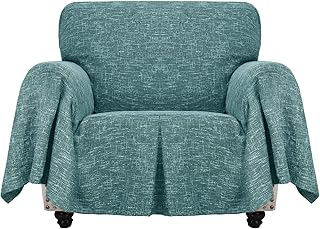 MAXIJIN Linen-Like - Funda de sillón para sala de estar, funda decorativa con volantes, funda gruesa para sofá, para mascotas, perros, fundas para silla con brazos (1 plaza, azul pavo real)