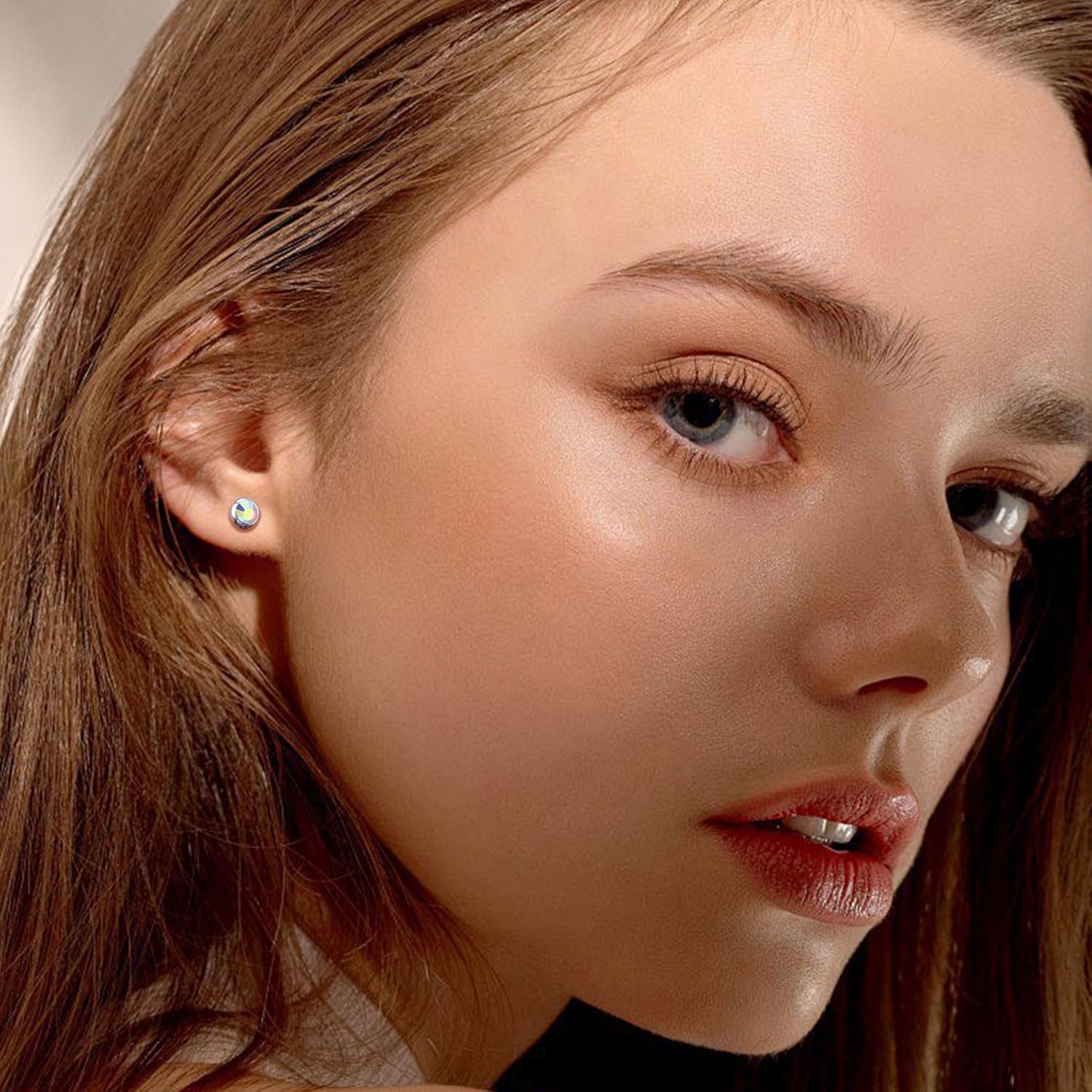 ZDE Titanium Women Flatback Earrings for Women Crystal Stud Earrings Flat Back Earrings Hypoallergenic Cartilage Flatback Earring Tragus Helix Tragus Conch Piercing 3mm-5mm - Image 6