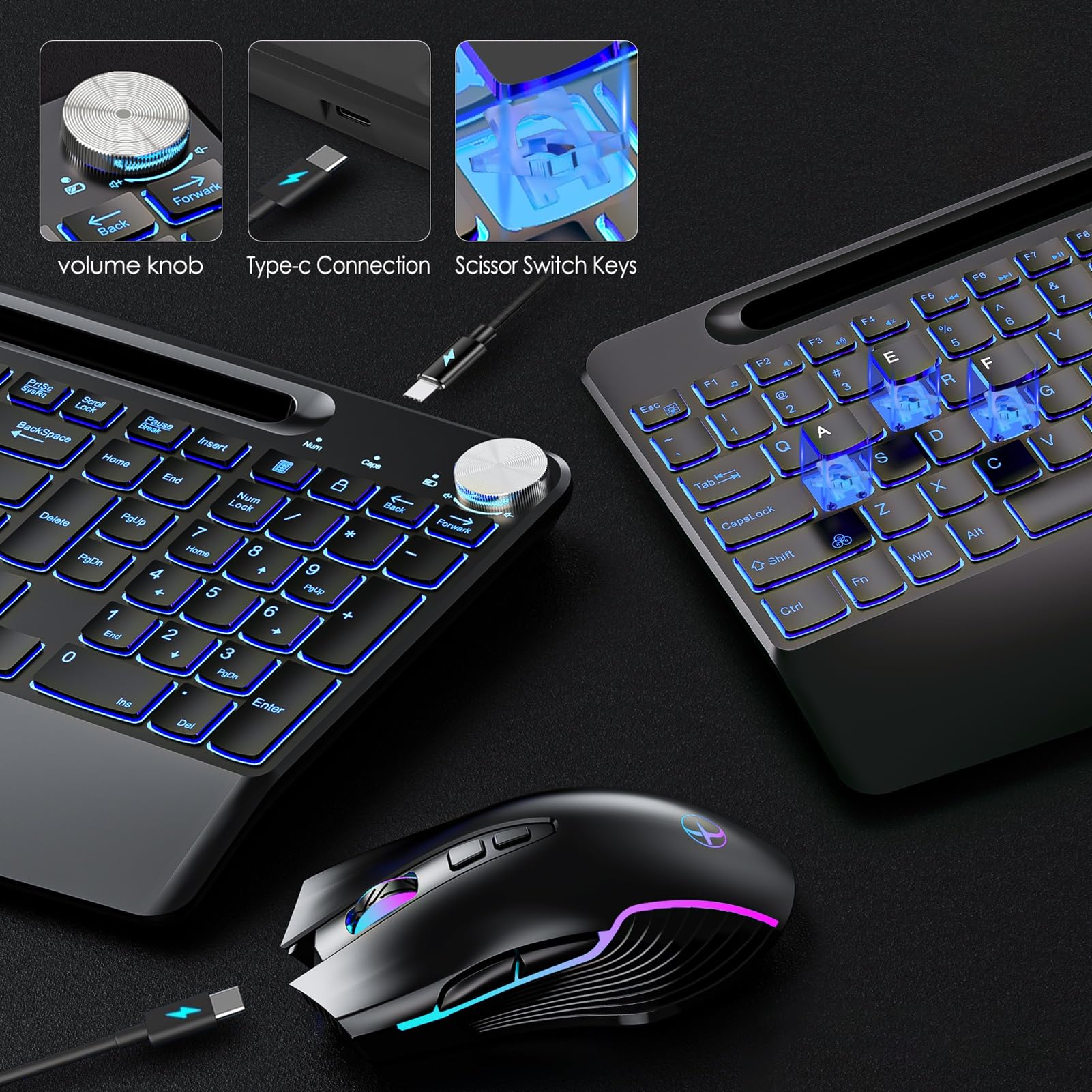 Ensemble Clavier et Souris sans Fil 2,4 G, rétroéclairé 7 Couleurs