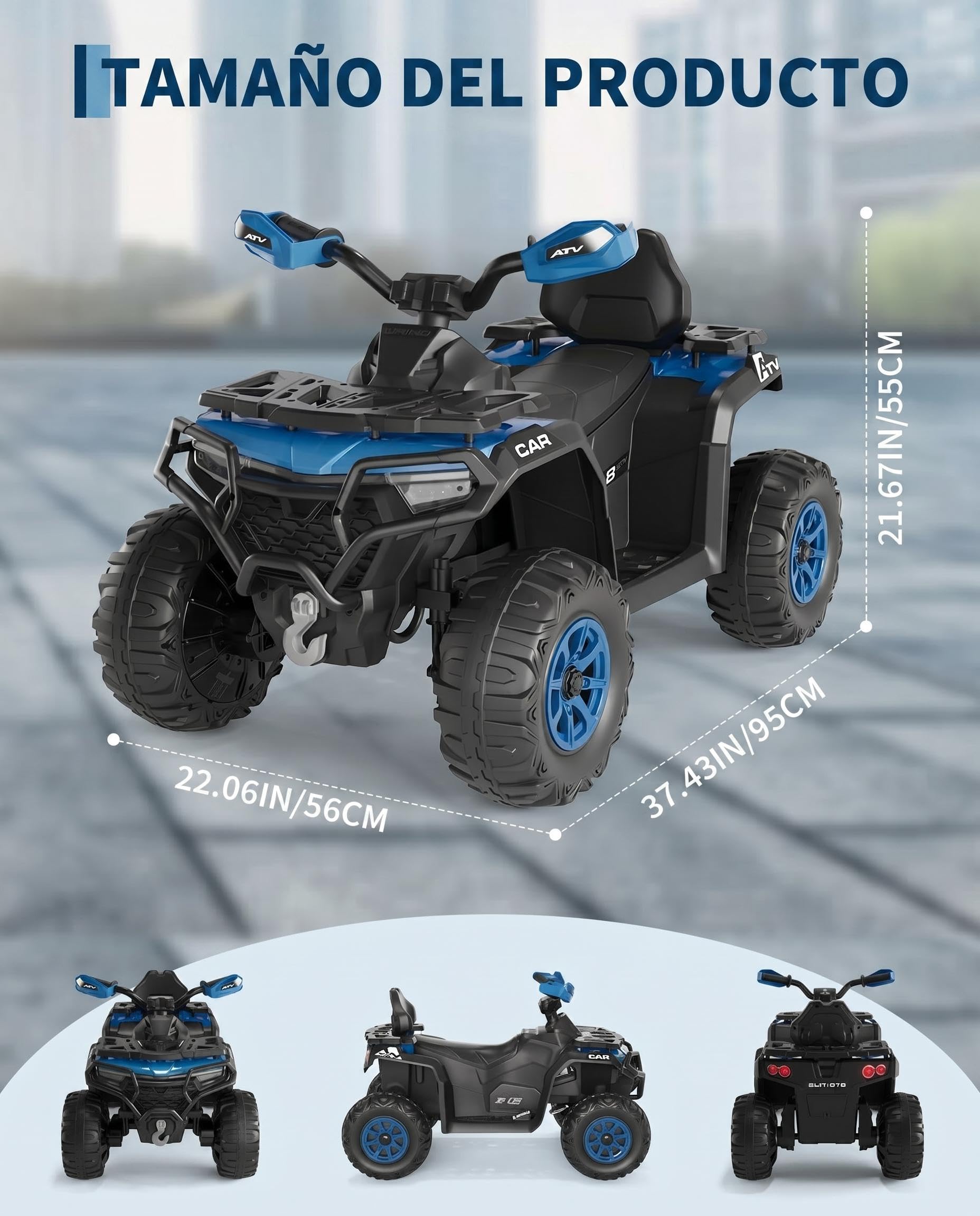 Garvee Quad Eléctrico Niño 12V, Coche Eléctrico 4 Ruedas Todoterreno con 2 Motores, Mando Parental, Azul Marino