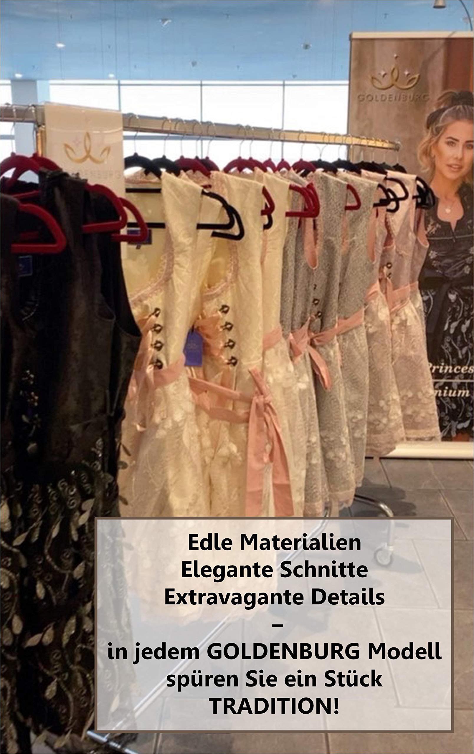 Dirndl Damen Midi mit Schürze 2tlg I Deutsche Marke I Edle Frauen Trachten aus Jaquard mit Spitzenschürze I Trachtenkleid von Gr 34 bis 46 GB1901