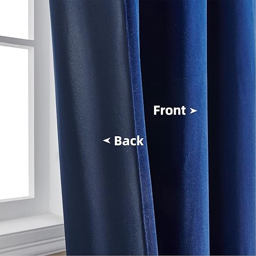 Miniatura 4 de Joydeco Cortinas de terciopelo azul de 108 pulgadas de largo, juego de 2 paneles de arpillera, cortinas opacas de lujo con bolsillo para barra,