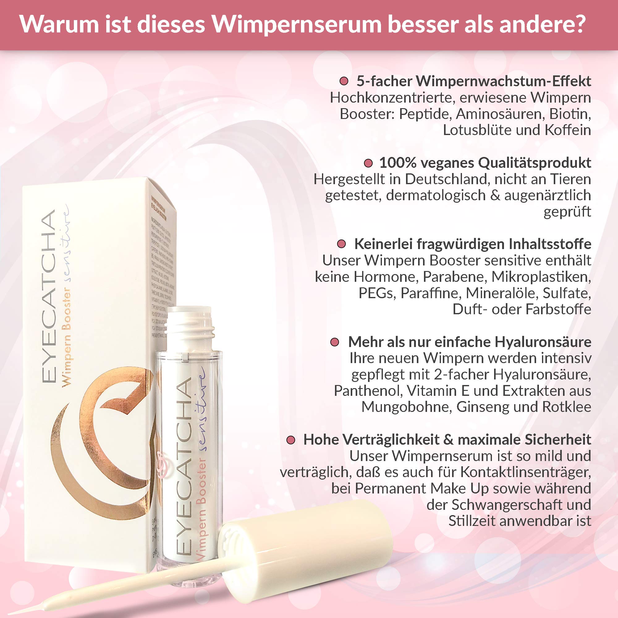 Sensitive Eyelash Serum 3 ml - Vegan mit Biotin und Peptiden für langes und dichtes Wimpernwachstum - Dermatologisch getestet