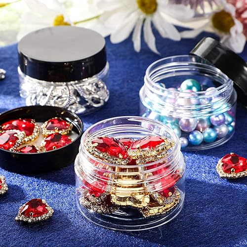 Miniatura 6 de 24 tarros redondos de apertura ancha de plástico transparente con tapas para almacenar líquidos y productos sólidos.