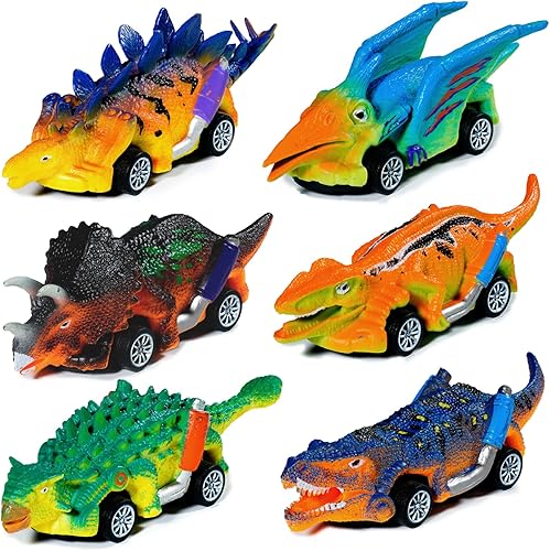 Juguetes de dinosaurio, 6 piezas de autos retrocedentes, juguetes de dinosaurio para niños de 3 a 5 años, juguetes para niños de 3, 4, 5 años en