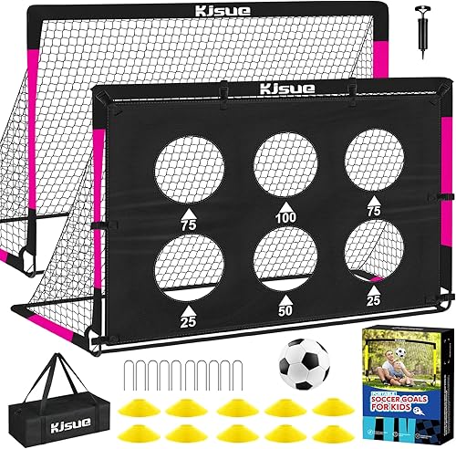 Vista 14 de Juego de portería de fútbol infantil para patio trasero – 2 porterías de fútbol de 6 x 4 pies, equipo de entrenamiento, red de fútbol para niños
