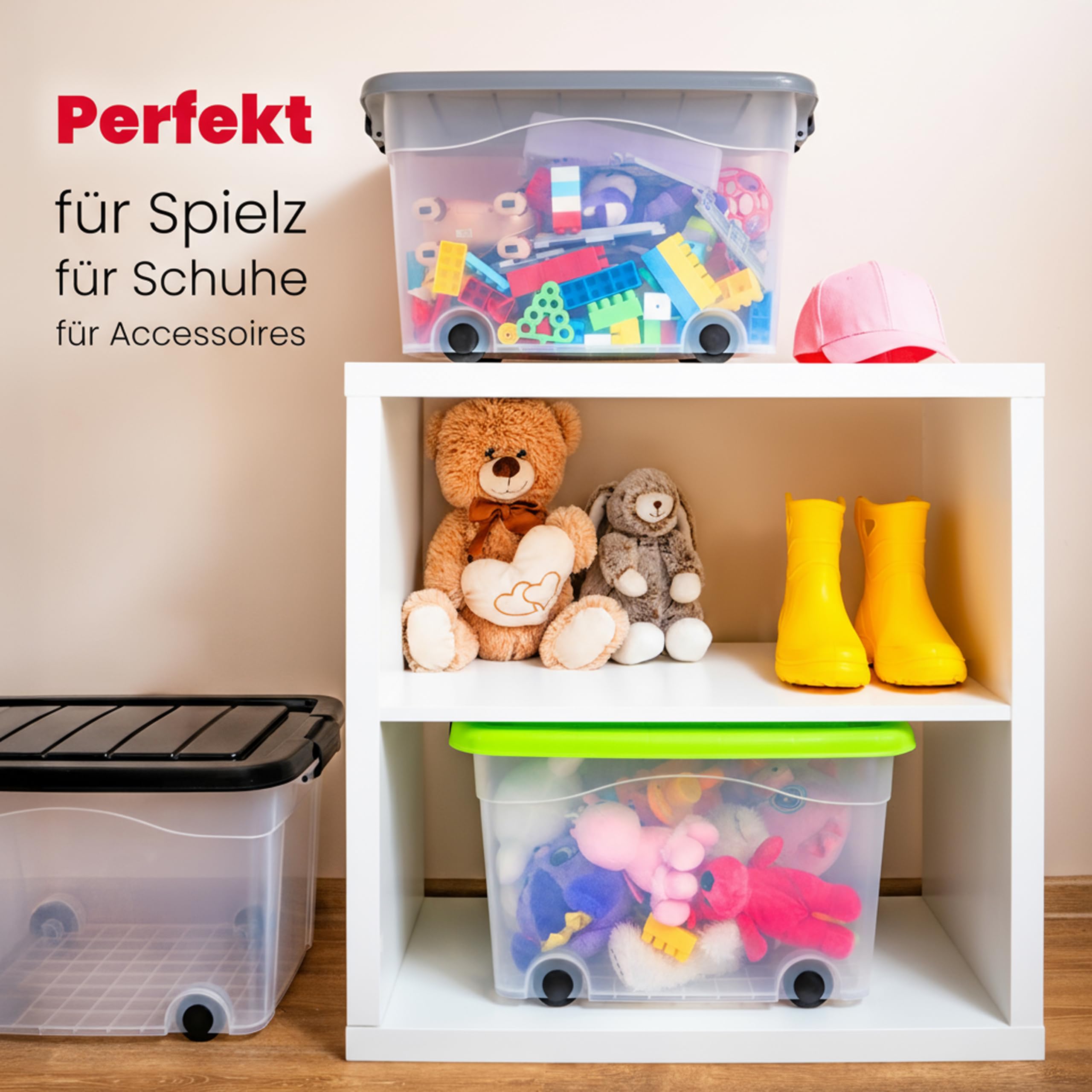 KONZEPT Aufbewahrungsbox mit Deckel & Rollen Set 3 Stk. 53X40x32cm 40L, Transparent, Stapelboxen mit Deckel, Vielseitig Einsetzbar zu Hause & Büro