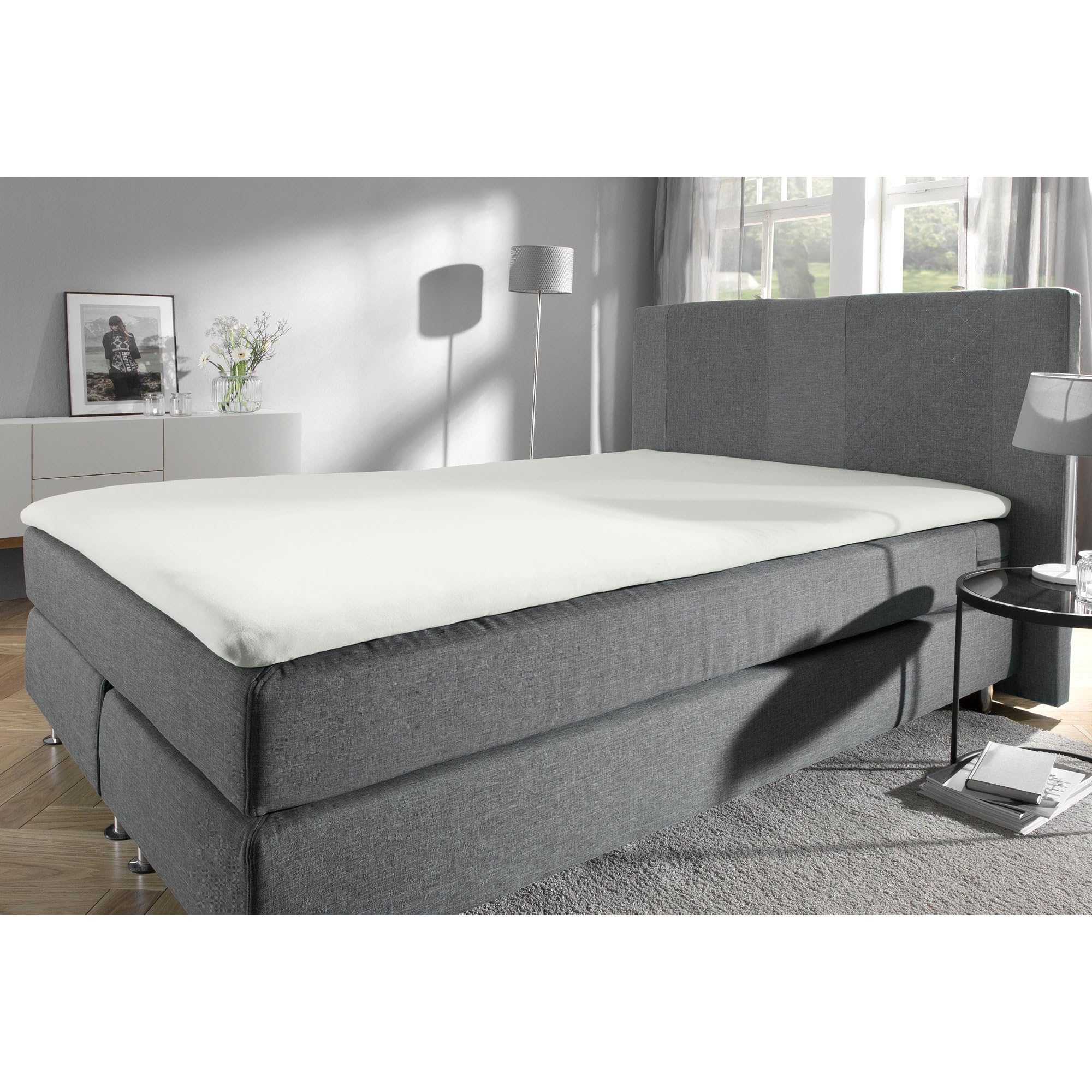 Erwin Müller Topper-Spannbettlaken Freising Elasthan-Jersey-Stretch - weiß Größe 180x200 cm - 200x220 cm - dehnbar, antipilling, bügelfrei, Rundumgummi
