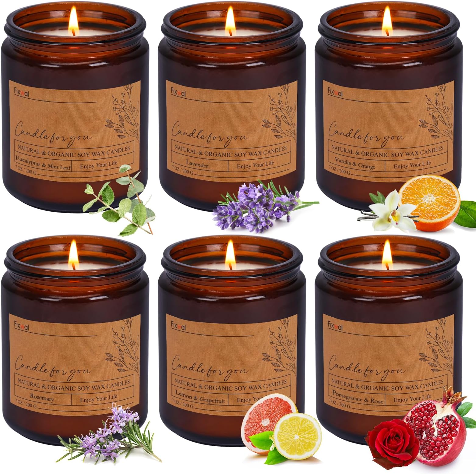 Fixwal 6 Pack Strong Scented Candles Gift Set, 42oz Candles for Home Scented Aromatherapy Soy Wax Glass Jar Candles