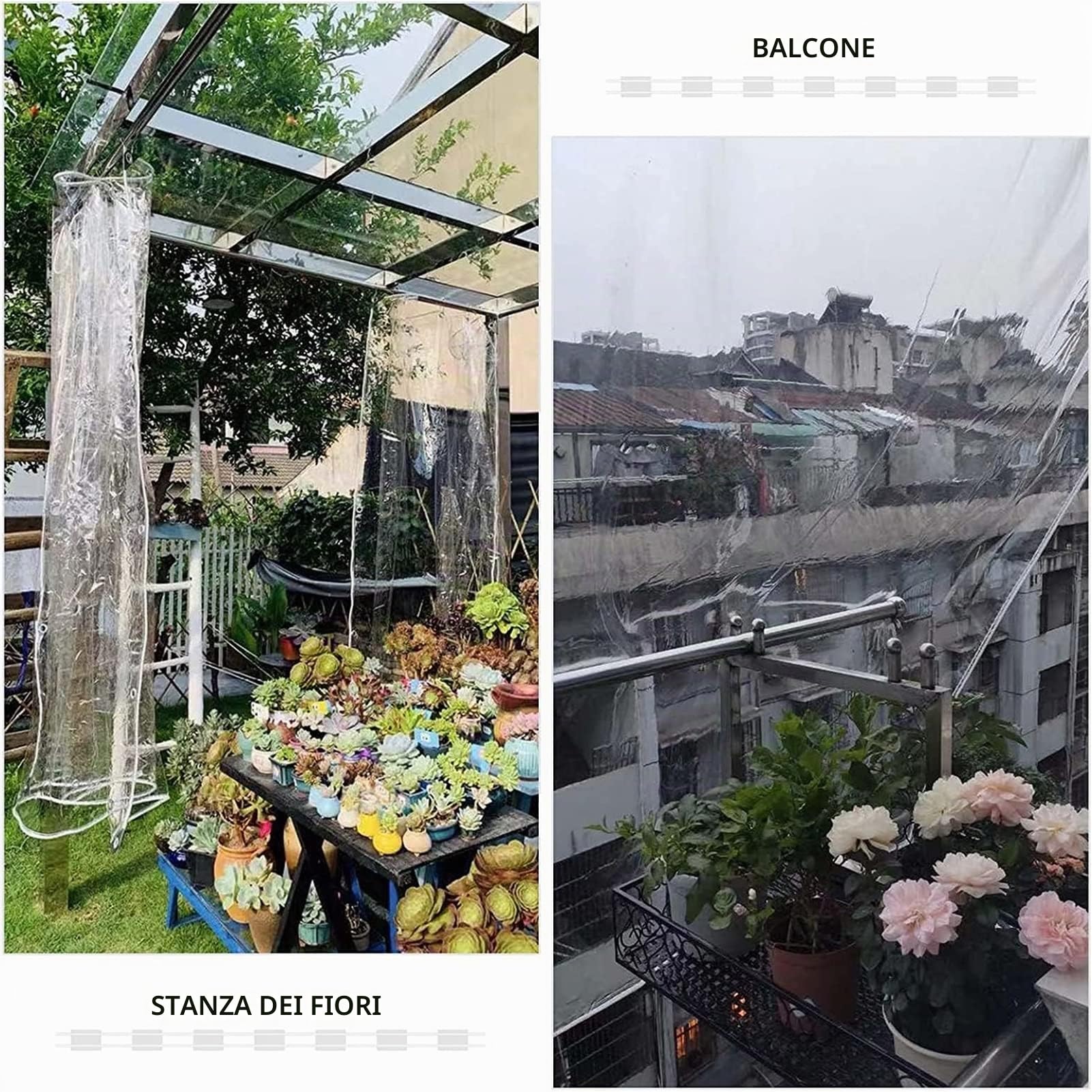 Pannelli Laterali del Gazebo, Trasparente Impermeabile Telone Tende da Esterno con Porta A Cerniera, per Pergolato, Portico, Personalizzabile