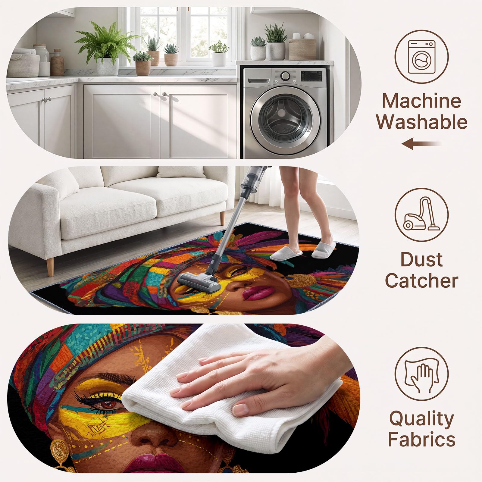 Générique Tapis Style Tribal, 160 x 230 cm, Tapis Antidérapant Portrait Femme Africaine, Doux et Facile d'entretien adaptés au Salon, à la Chambre, à la Cuisine et au Bureau