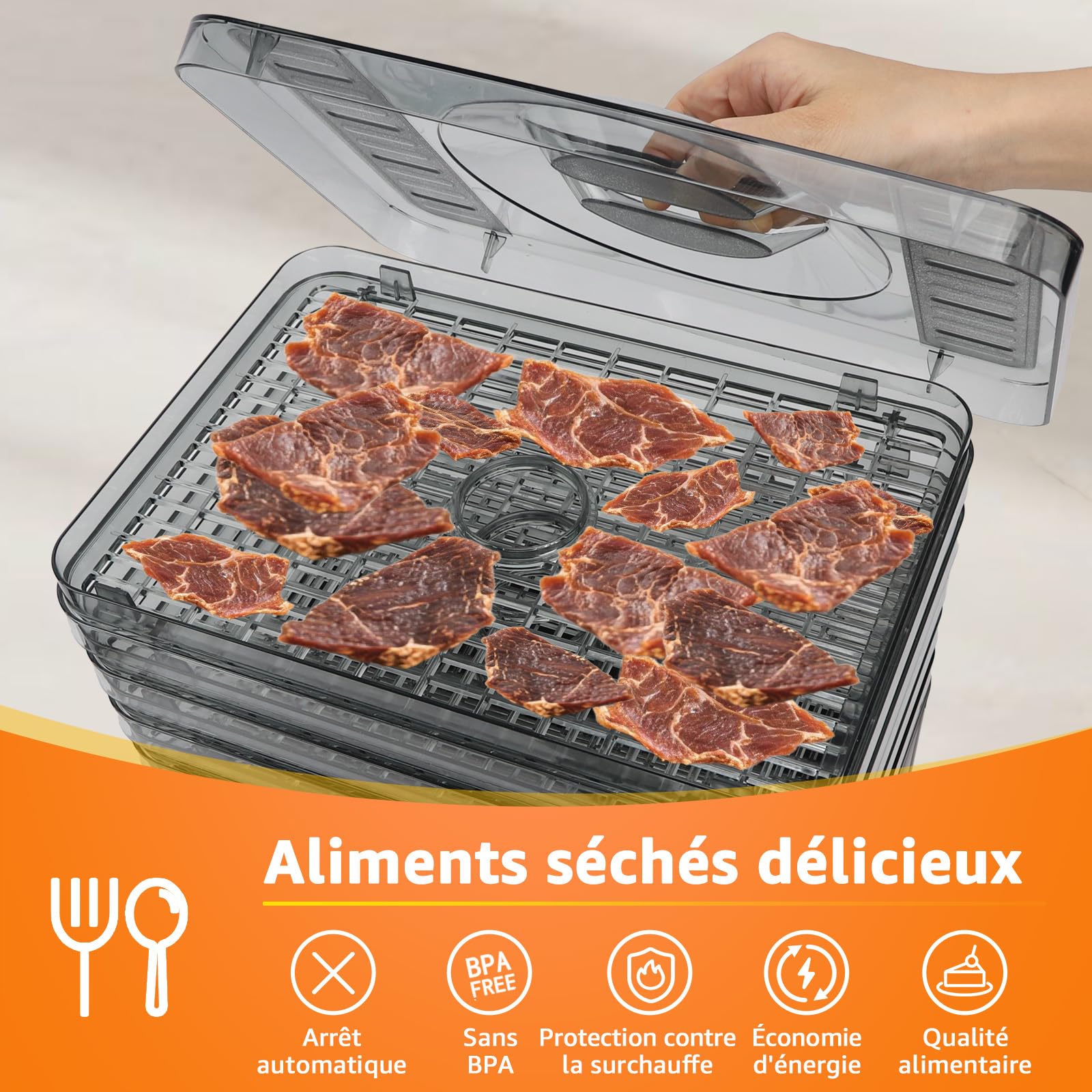 Aigostar Deshydrateur Alimentaire avec 5 Plateaux, Déshydrateur sans BPA, Minuterie 99h et Température 35-75 °C, Écran LED, 240W, pour Fruits, Poisson, Légumes, Viande, Jerky, Herbes etc