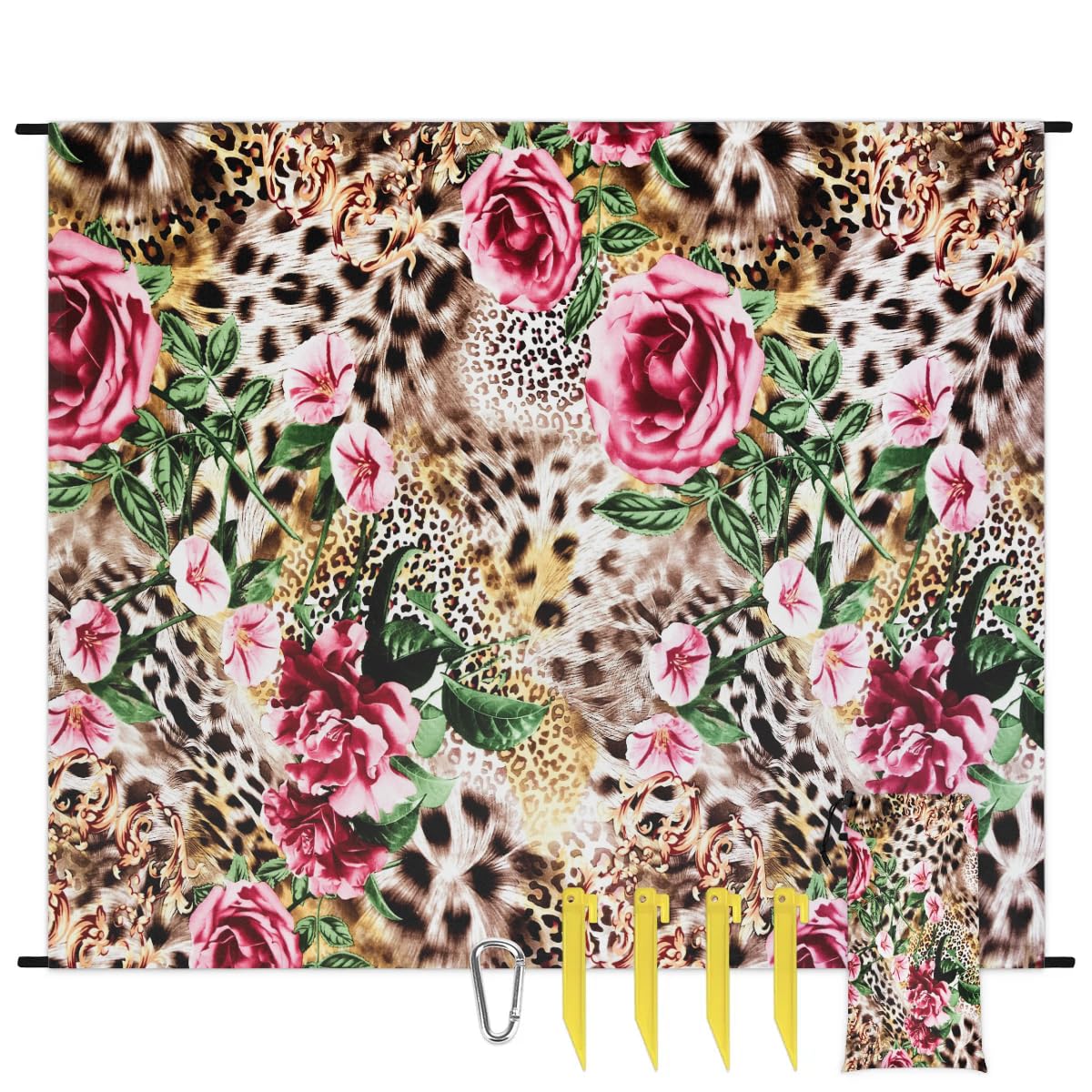 Eativisa Rose Leopard Print Lightweight Beach Blanket Waterproof Sandproof 59