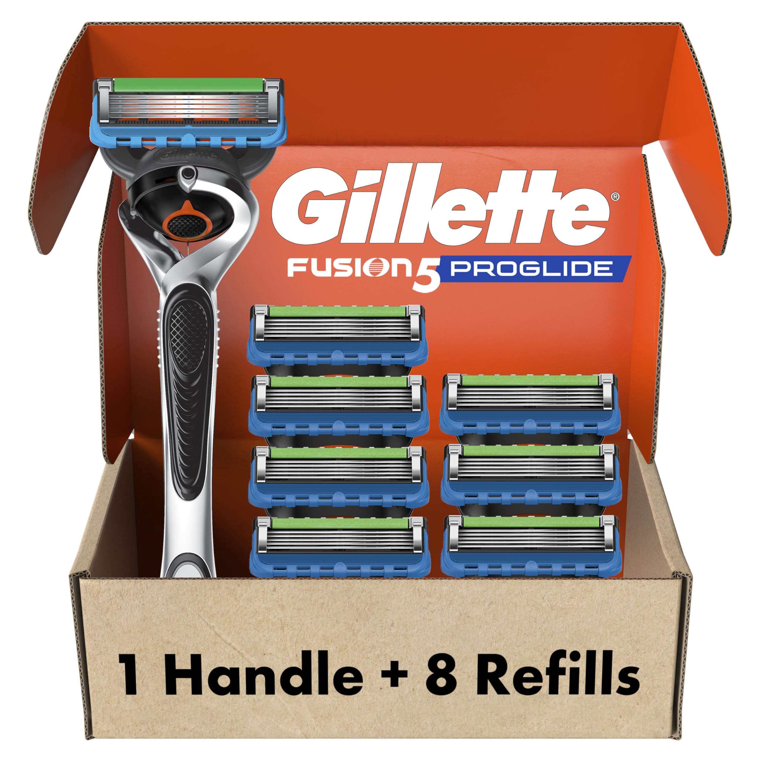 Gillette Fusion5 ProGlide Shaving Razor for Men with Precision Trimmer for Incredible Comfort and a Close Shave, 1 FlexBall Handle + 8 Refills