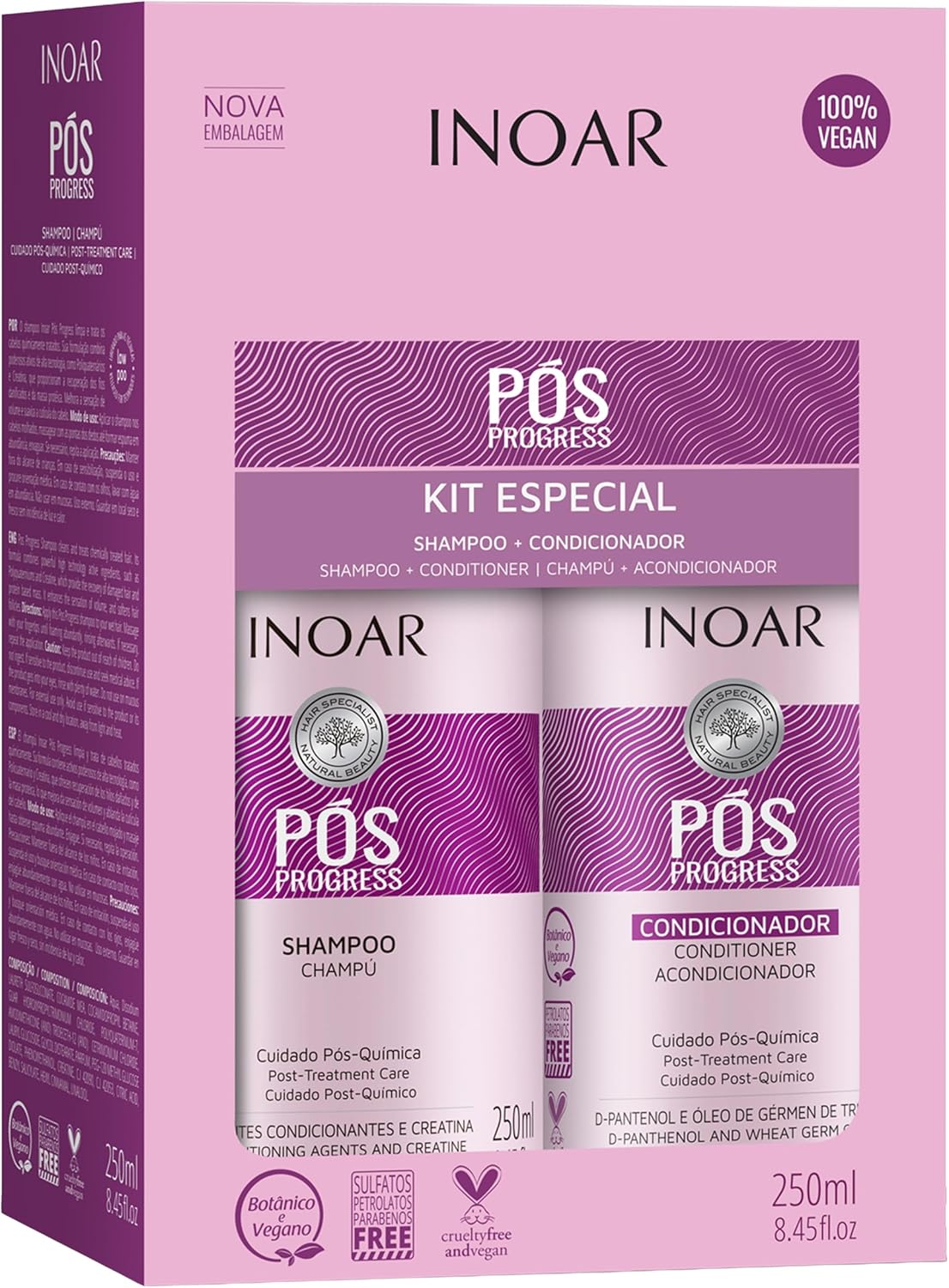 Kit Shampoo e Condicionador Pós Progress Inoar 250ml — Melhor Pós-Progress para Cabelos Quimicamente Tratados