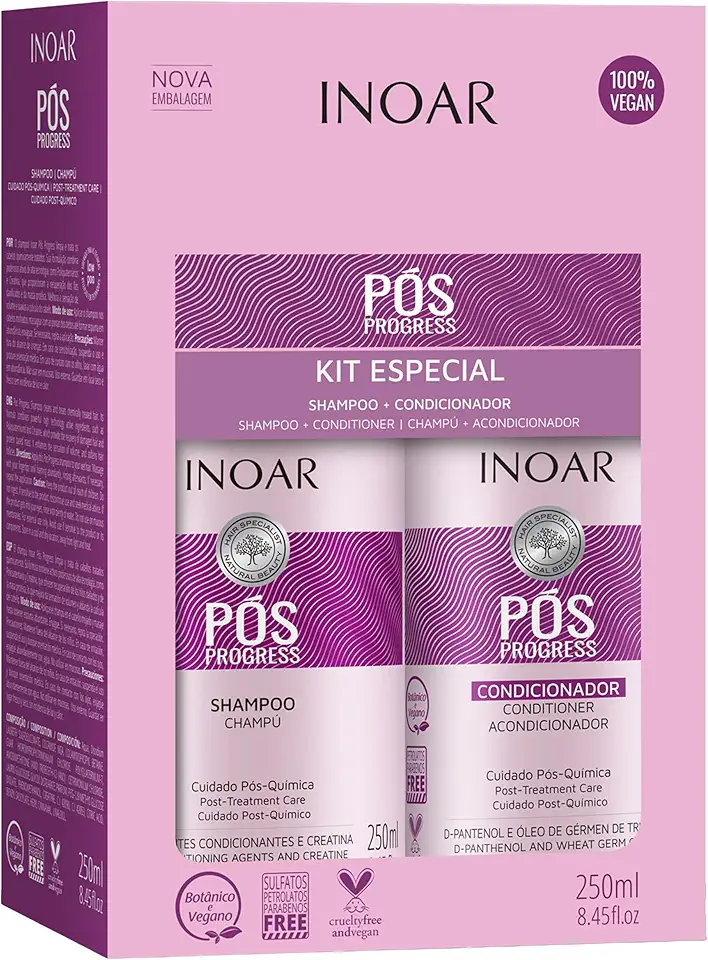 Kit Duo Shampoo e Condicionador Pós Progress, Inoar, 250 Ml