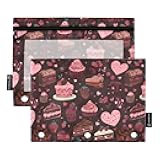 foixnub Pencil Pouch for 3 Ring Binde Love Heart Cake Sweet Desserts Zipper Binder Pencil Bag Case with Clear Window for Office College School Supplies 2 Pack