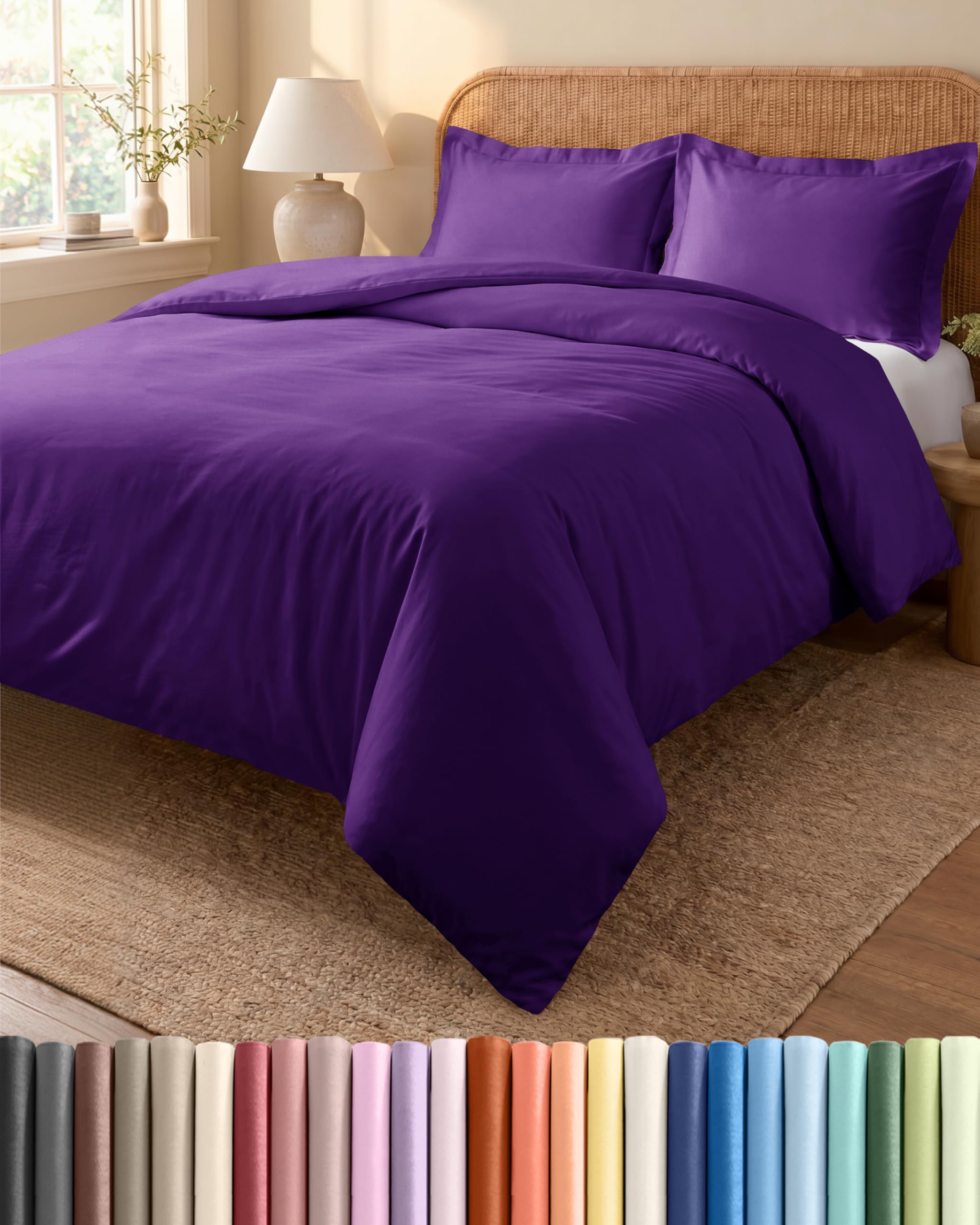 Copripiumino Matrimoniale 230x220 cm Viola 3 Pezzi - Copripiumino 230x220 cm e 2 Federe 65x65 cm - Microfibra Spazzolata - Senza Grinze e Traspirante, Ipoallergenica, Certificata OEKO-TEX Standard 100