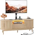 YITAHOME Courbe fluée TV Support avec montage pour TV 32-70 pouces, Centre de divertissement moderne avec LED Lumières & Outlets d'alimentation, Chêne naturel