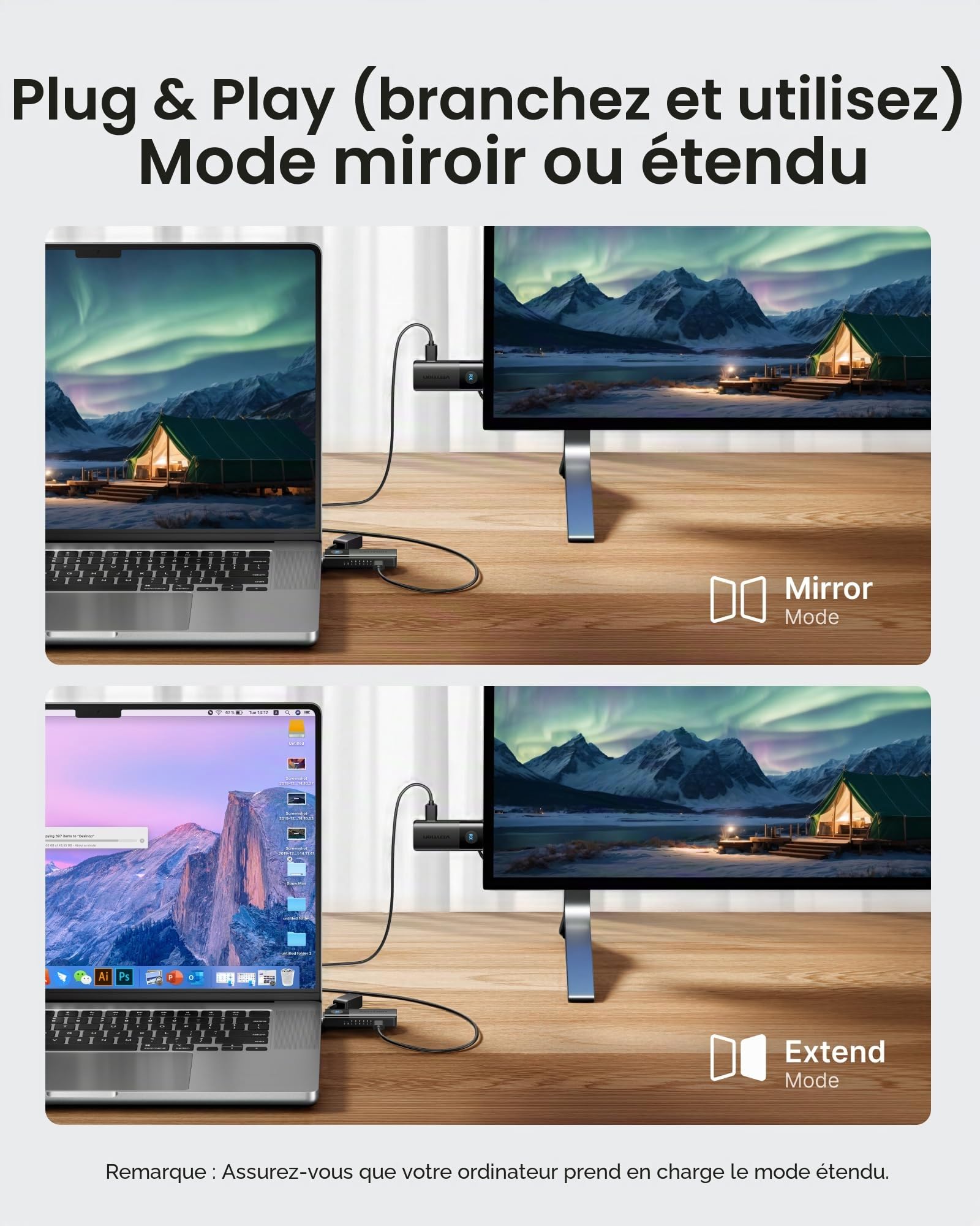 VENTION Mini HDMI sans Fil 50M, Émetteur et récepteur HDMI sans Fil 1080P@60Hz,Plug & Play, 5GHz, pour Ordinateur Portable, PC vers TV HD, Moniteur, Projecteur,Noir