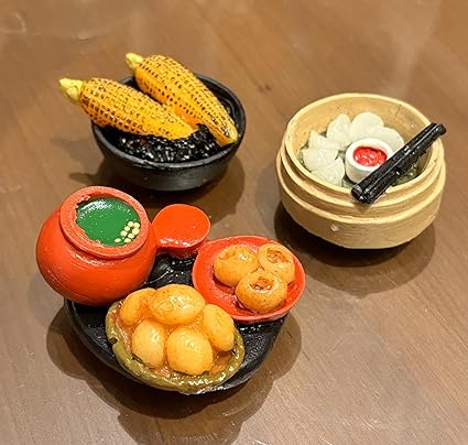 Bumbleberry Momos, Corn and GOL Gappe Miniature 3D Food Fridge Magnet | Set of 3 | Kitchen Decor | Handmade in India | 3D Fridge Magnets | Best for Gifting