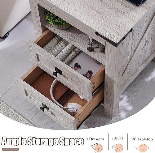 Miniatura 5 de T4TREAM Mesita de noche con estación de carga, mesa auxiliar, mesa auxiliar con 2 cajones, armario de almacenamiento para dormitorio, sala de estar,