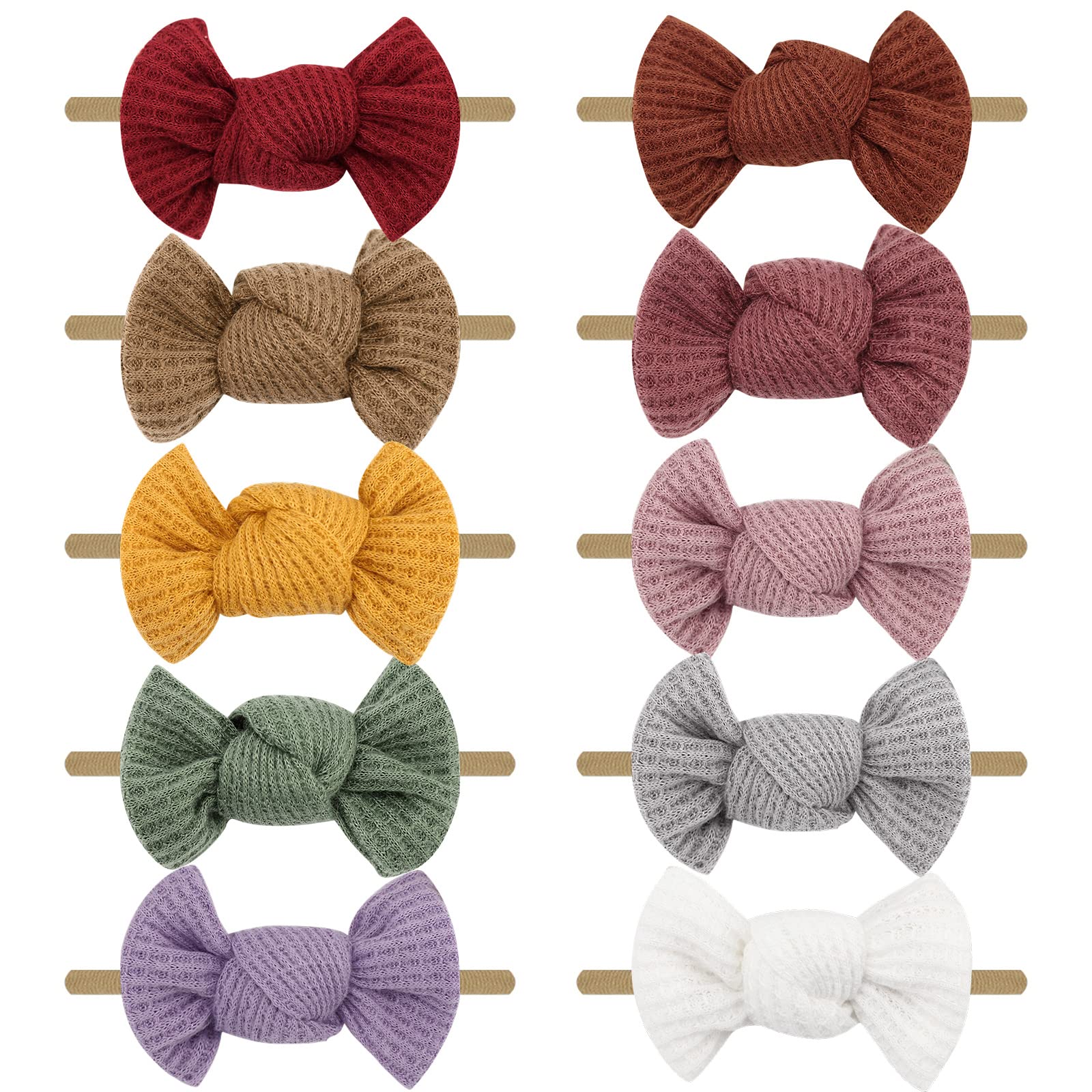Dreshow Women's 10 Pack：bow Waffle Weave A Baby Girl Headbands And Hair Bows Nylon Headbands 10 Pack Of Hair Accessories For Newborn Infant Toddlers Kids