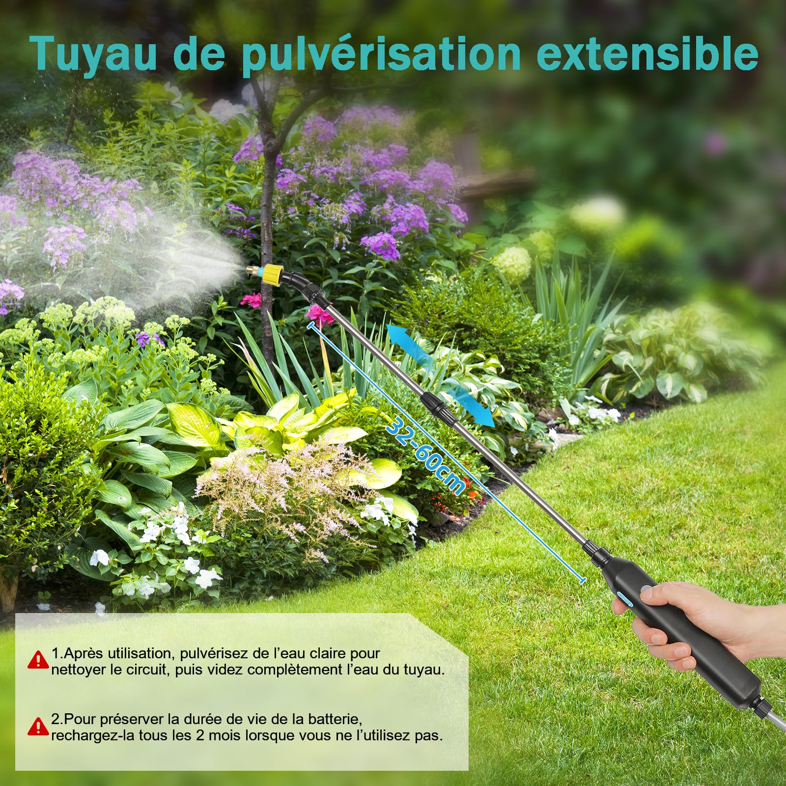 Pulverisateur Electrique 5L,pulvérisateur à Batterie,5 Modes de Pulvérisation et Sangle Réglable,60 cm Perche Pulvérisatrice Télescopique,Recharge USB-C,pour désherbage et fertilisation