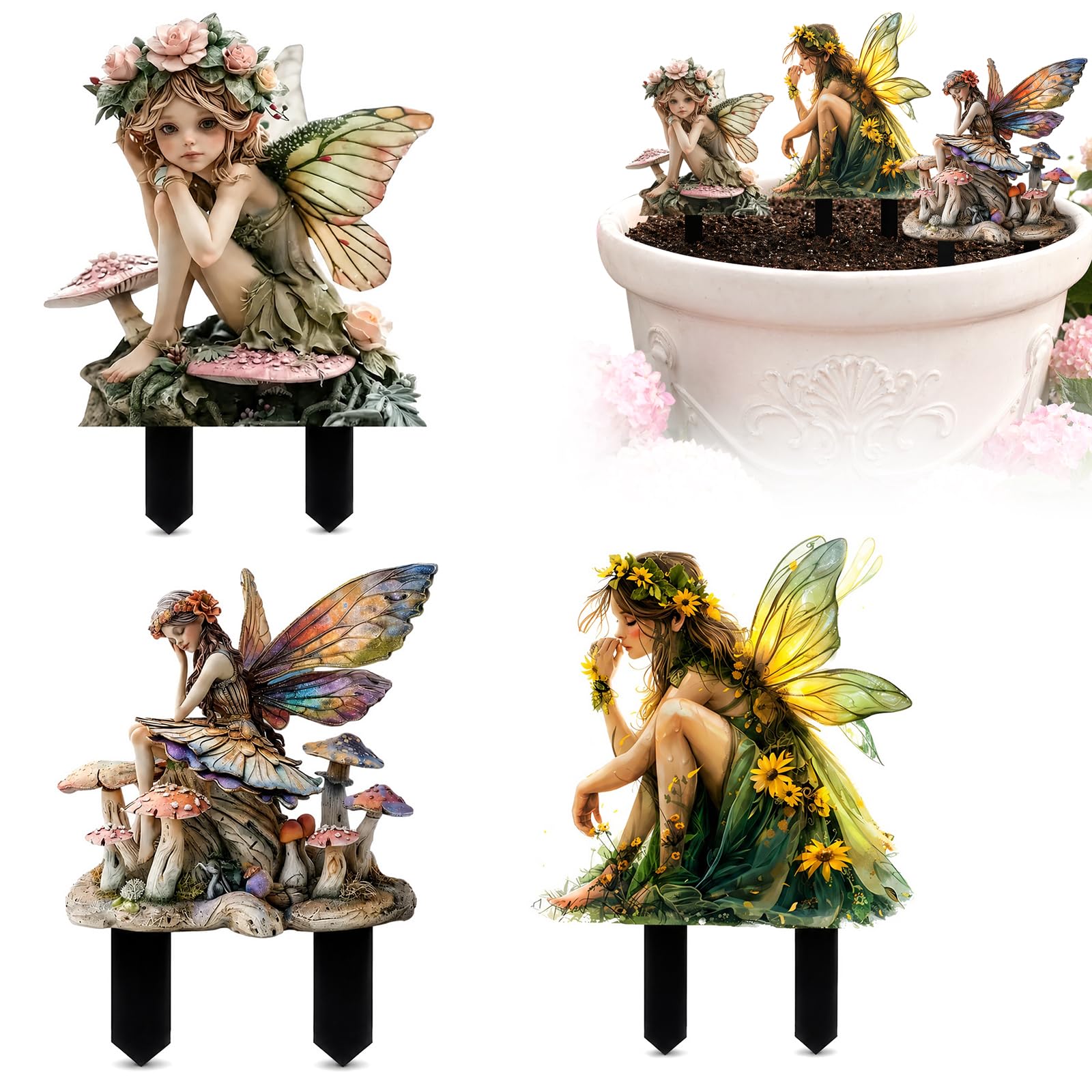 Vcuwni Enchanting 3 Pcs Fairies for Fairy Gardens, Outdoor Garden Fairies Decorative Ornaments, Acrylic Fairy Garden Accessories Decor for Patio Yard Lawn Flower Bed and Potted Plant Beautification