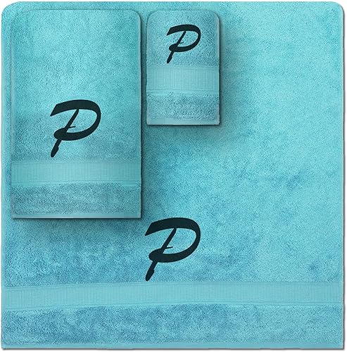 Vista 100 de Juego de toallas con monograma, regalo personalizado, juego de 3 toallas turcas bordadas con letras de bloques, 1 toalla de baño y 1 toalla de mano