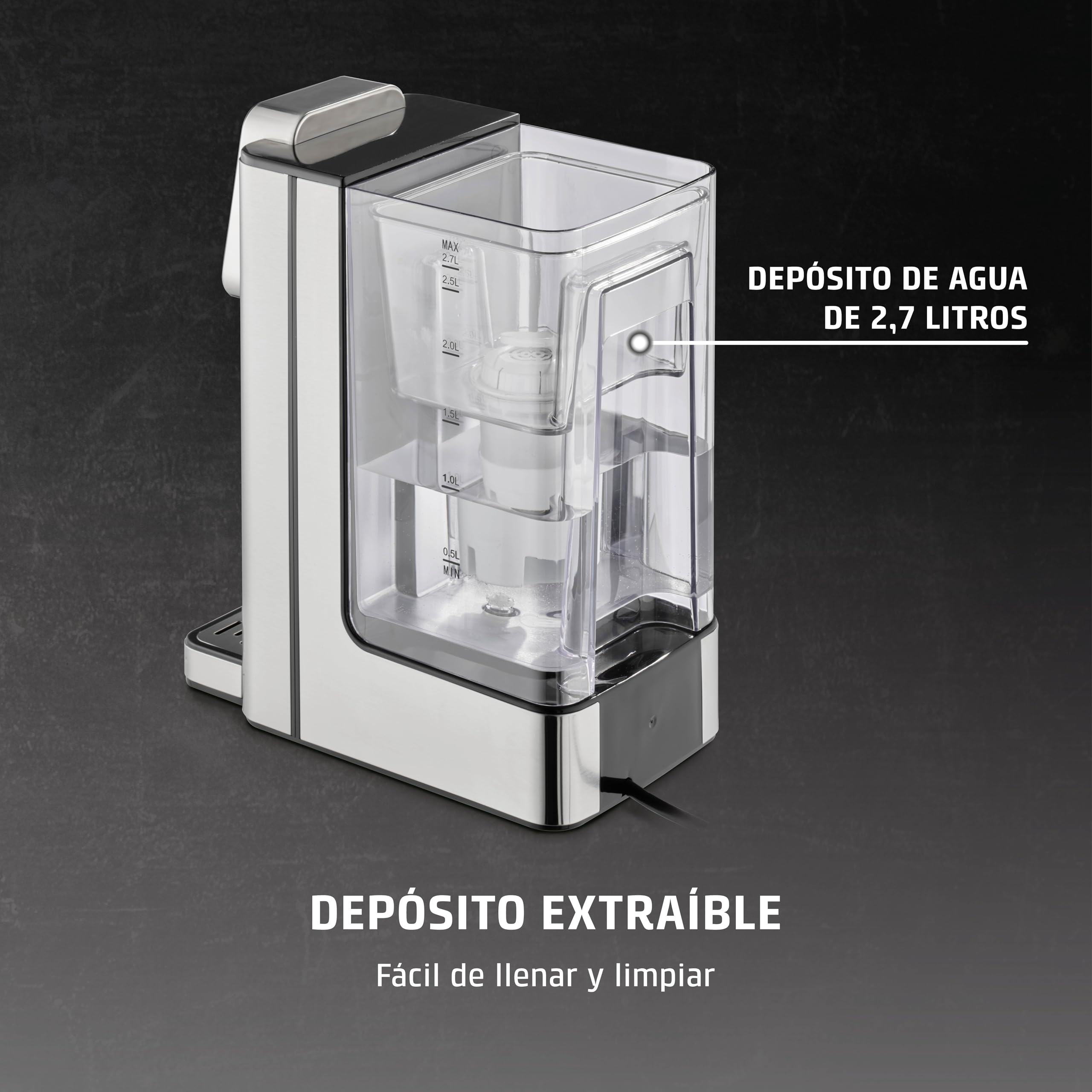 CASO HW 660 - dispensador de agua caliente 2,7L - hervidor de agua electrico - Agua caliente en segundos - temperatura 40°C a 100°C - 7 cantidades de salida - Filtro Antical y Anti Impurezas