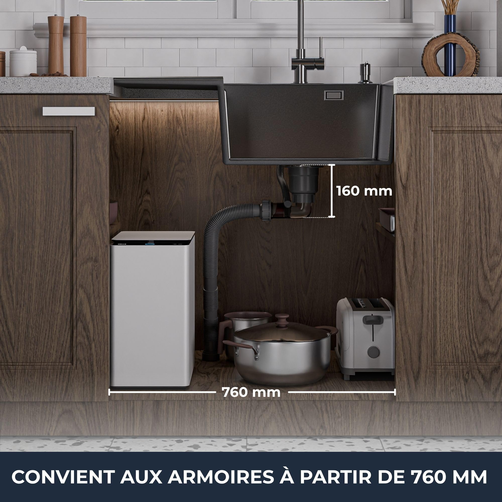 ANW HOME Evier Cuisine 1 Bac, Evier Inox, Évier à Encastrer avec Égouttoir 78x50 cm, Graphite PVD, Finition Nano, Épaisseur 3,0+1 mm