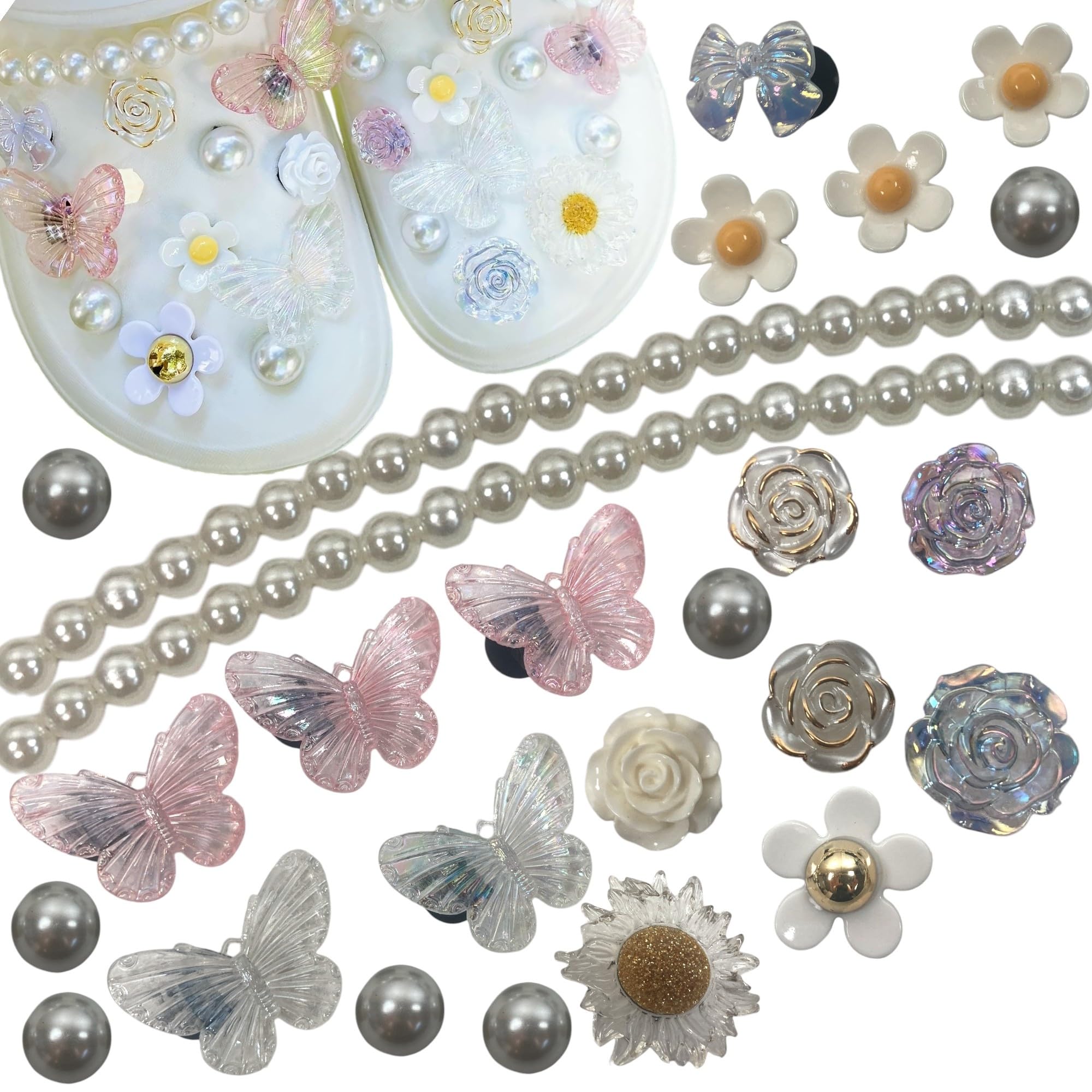 Amazon.co.jp: パール バタフライ フラワー クロックス ジビッツ 24個