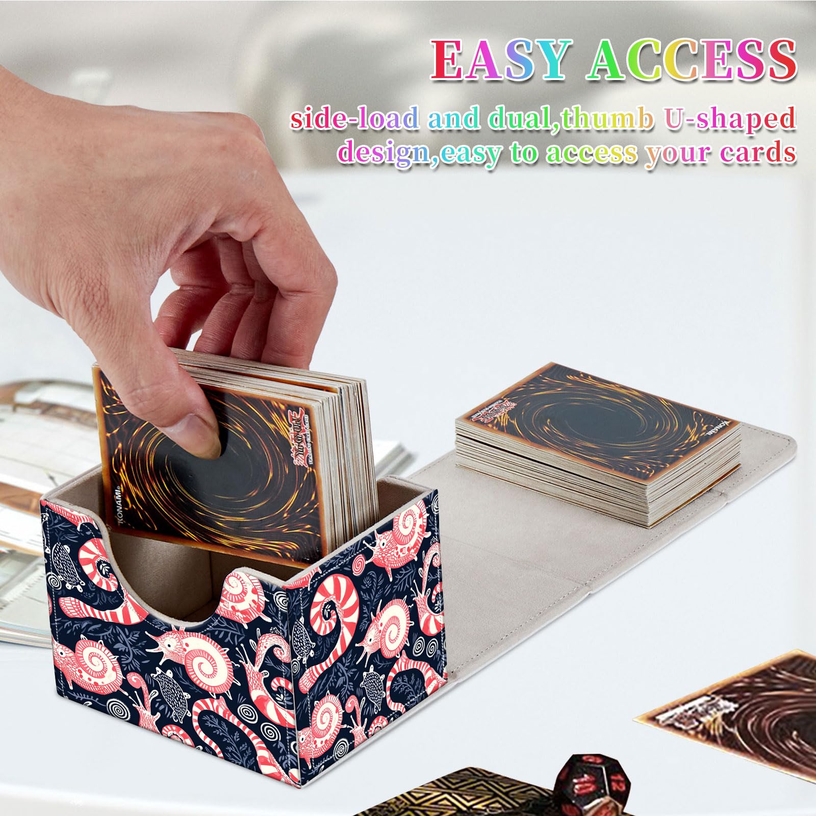Amazon.com: Qindaiwen Card Deck Box for MTG, Fits 100+ Single Sleeved Cards,  PU Leather Trading Card Storage Box for TCG, CCG, MTG Cards, Strong Magnet  Magic Gathering Deck Box, Pink Sea Snail :