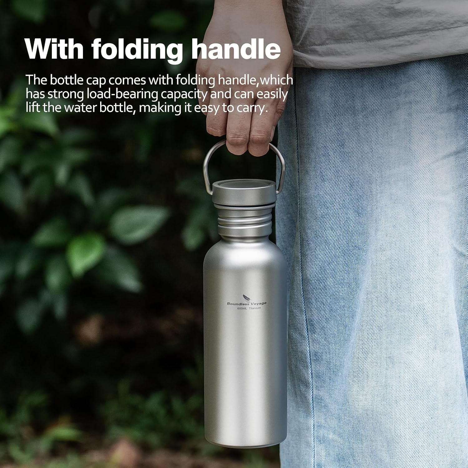 Boundless Voyage Titanium Water Bottle with Lid Wide Mouth Leak-Proof Reusable Sport Drinking Bottle for Camping Hiking Picnic Climbing Running Tea Coffee (600ml)