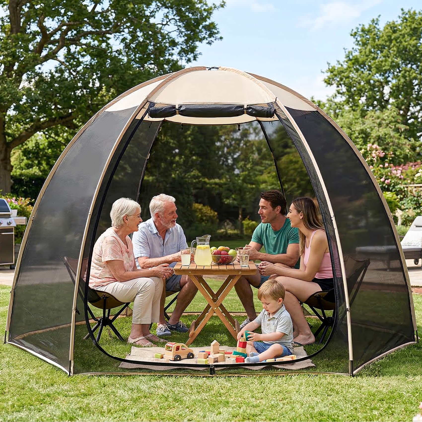 Alvantor® Screen House Mesh Tent, 10 x10 FT Pop Up Outdoor Gazebo with Sun Shade Mosquito Net for Backyard Garden, Beige