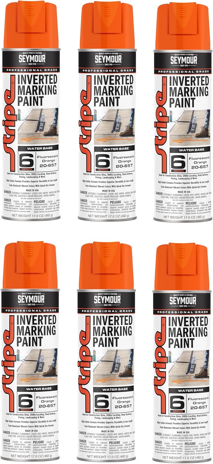 20-657 Stripe 6-Series Inverted Ground Marking Paint—Fluorescent Orange (17 oz, 6-Pack / 102 oz Total) | Bulk Contractor Case for Large-Scale Marking Projects