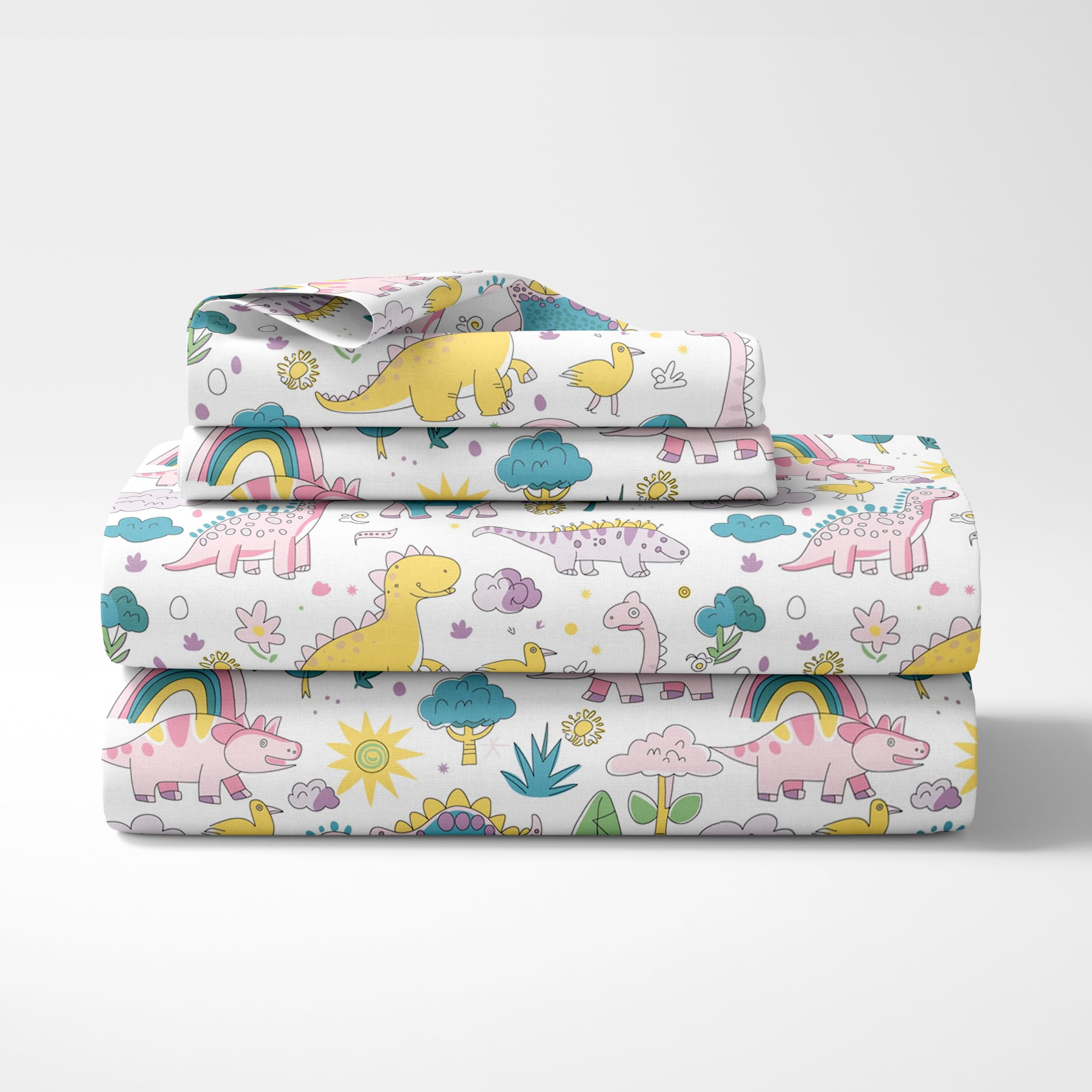 LORETO - A QUALITY LINEN BRAND 100% Cotton Elastic Fitted Bedsheets King Size Bed with 2 Pillow Cover All Around Elastic Fitted Bed Sheet for King Size Mattress - 78 x 72 Inch, Rainbow Dino Fun-picture-13