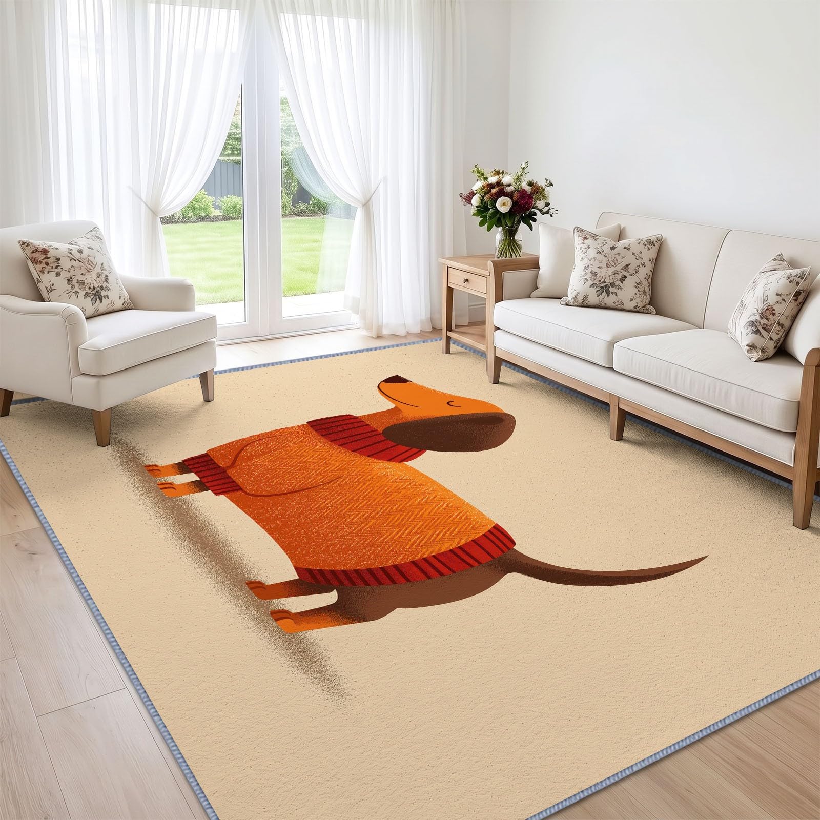 Tapis de Salon Mignon Teckel Pull 140 x 200 cm Garçons Filles Adolescents, Animaux Japonais Tapis de Chambre 3D Imprimé Flanelle Lavable Moquette Coucher Cuisine Bureau