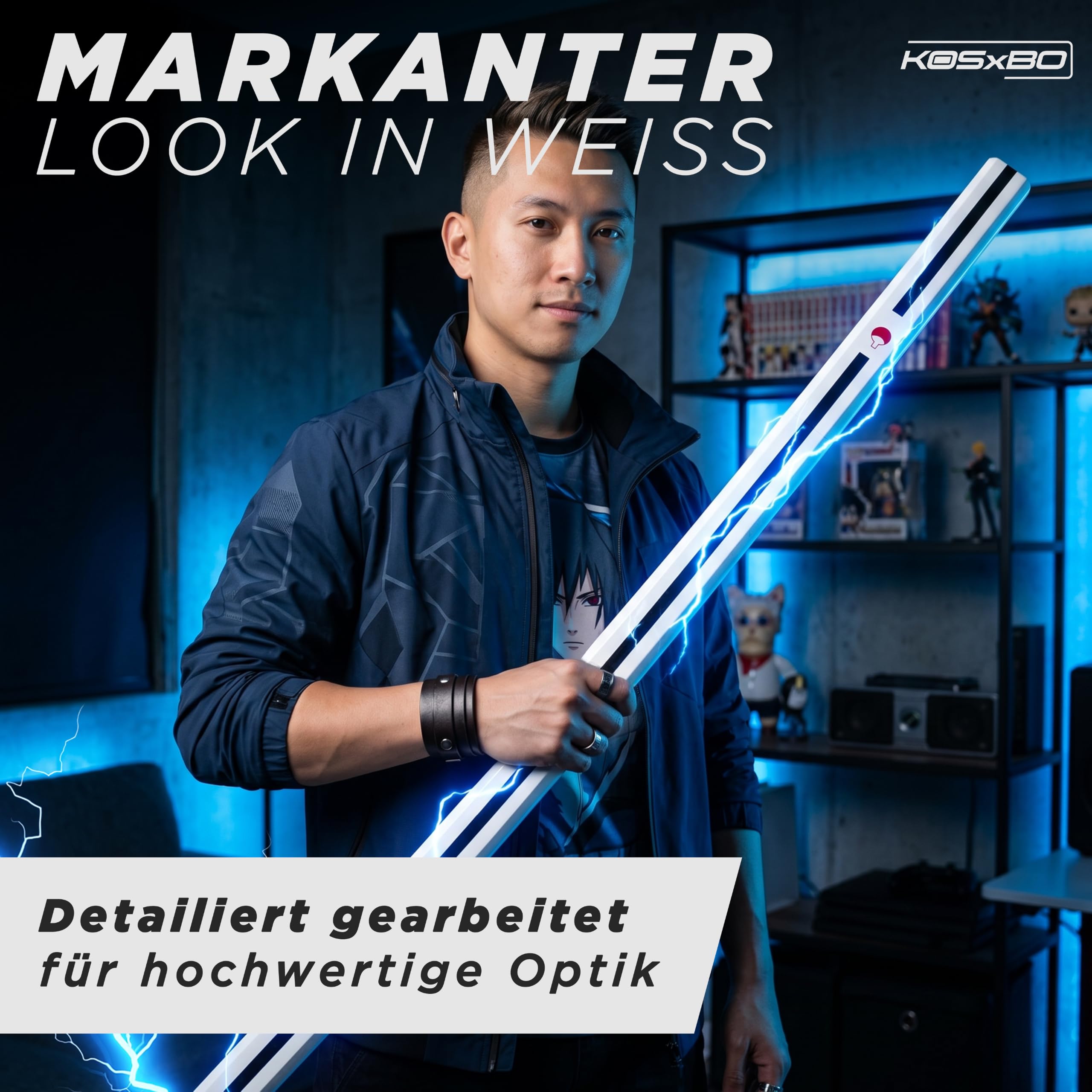Anime Schwert - Sasuke Uchiha Naruto Anime Katana aus Metall und Holz - Cosplay schwarz weiß rot